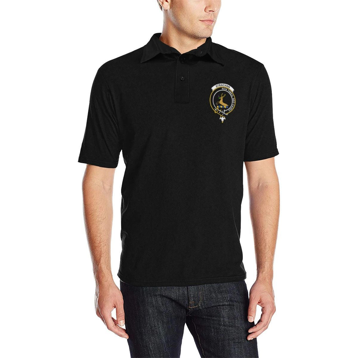 Strachan Clan Polo Shirt, Scottish Tartan Strachan Clans Polo Shirt Full Black Style