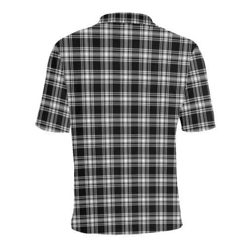 Menzies Black & White Modern Clan Polo Shirt, Scottish Tartan Menzies Black & White Modern Clans Polo Shirt