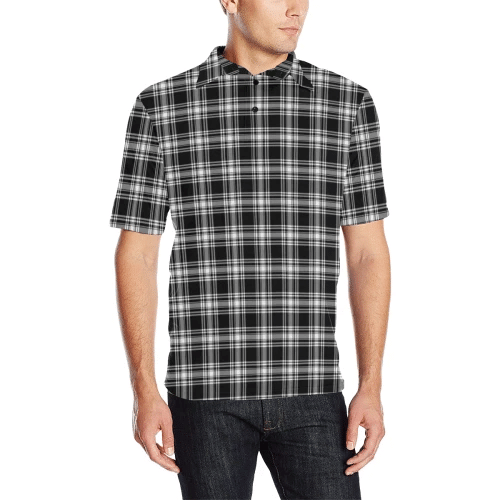 Menzies Black & White Modern Tartan Polo Shirt