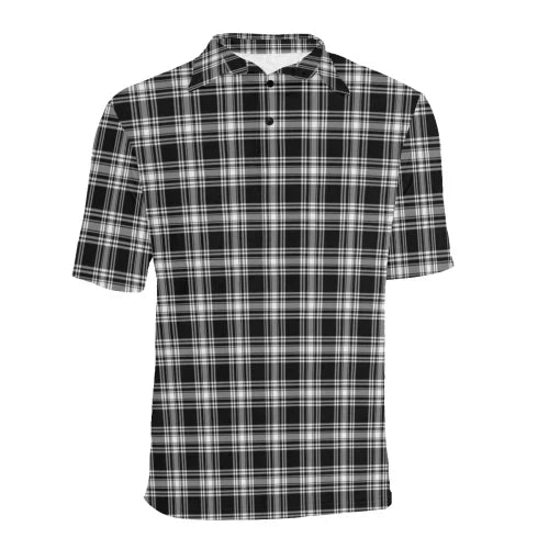 Menzies Black & White Modern Clan Polo Shirt, Scottish Tartan Menzies Black & White Modern Clans Polo Shirt