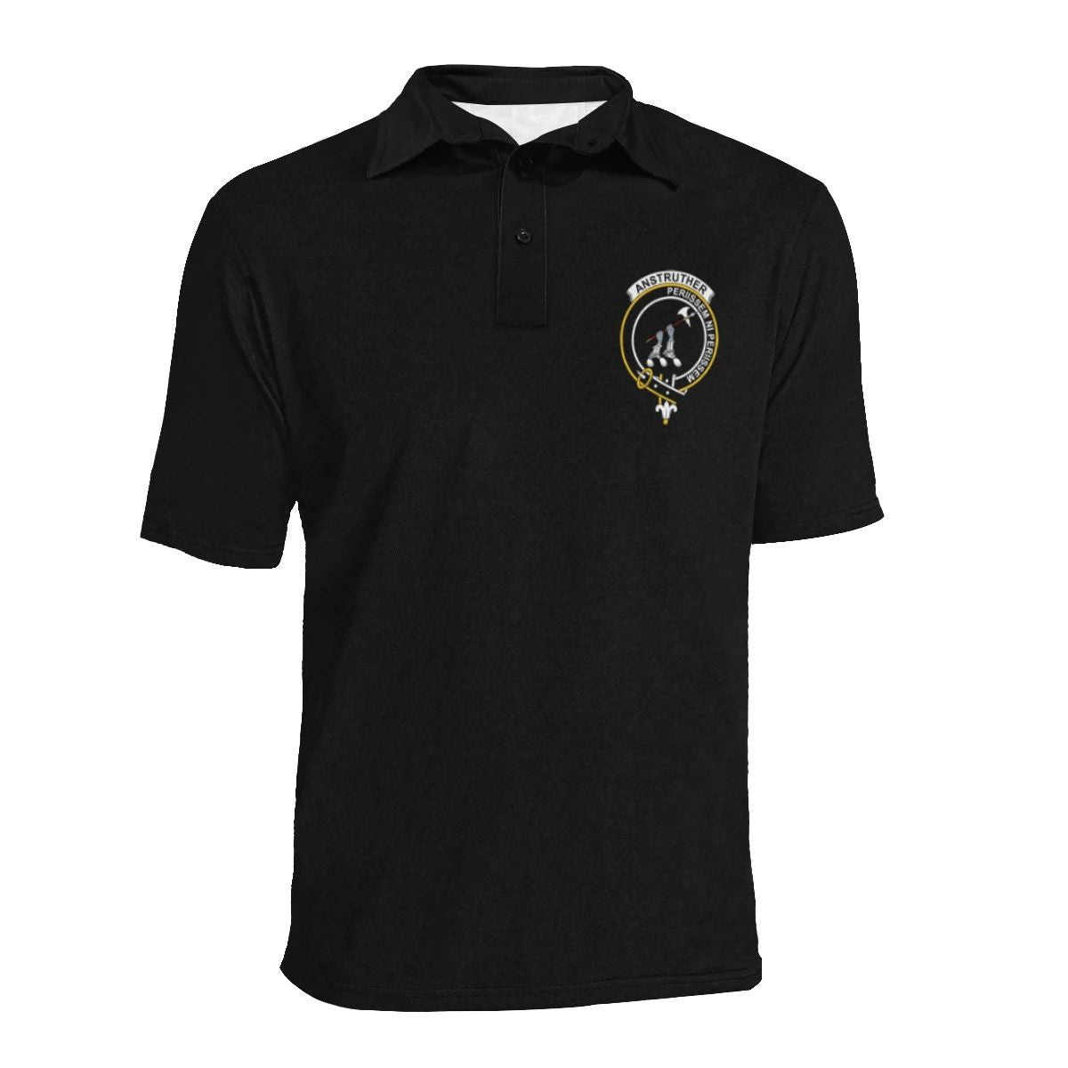 Anstruther Clan Polo Shirt, Scottish Tartan Anstruther Clans Polo Shirt Full Black Style