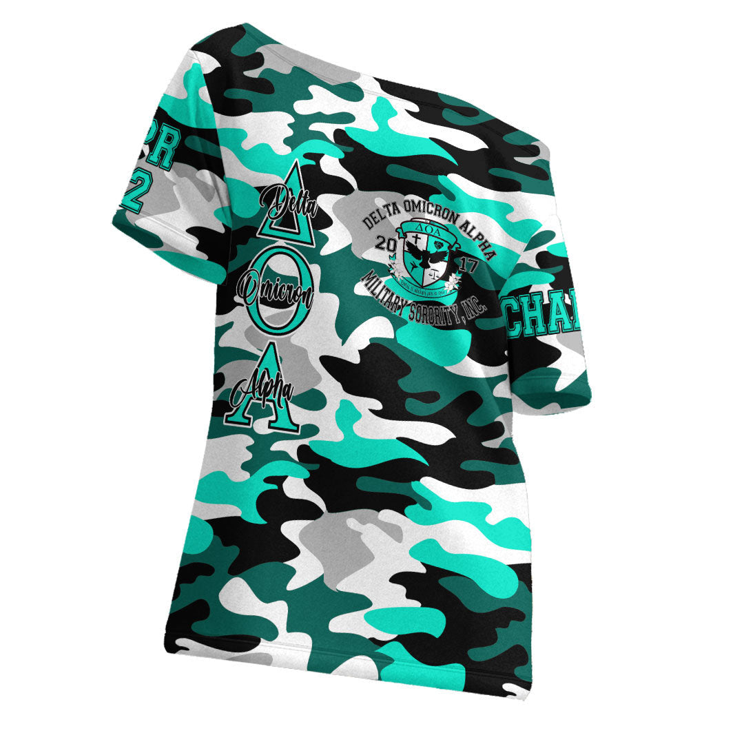 T Shirt - (Custom) Delta Omicron Alpha Camo Off Shoulder T Shirt