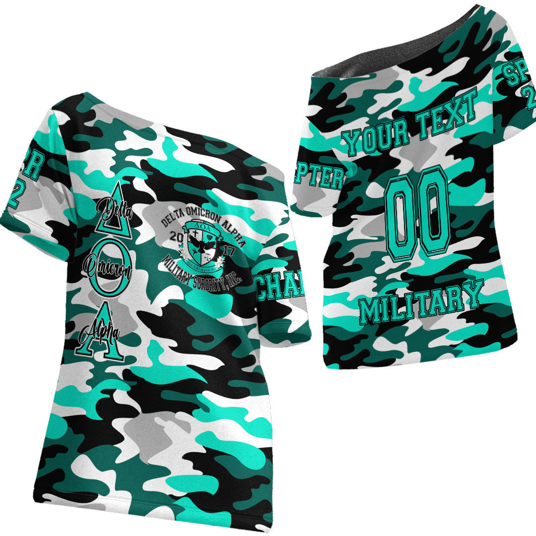 T Shirt - (Custom) Delta Omicron Alpha Camo Off Shoulder T Shirt