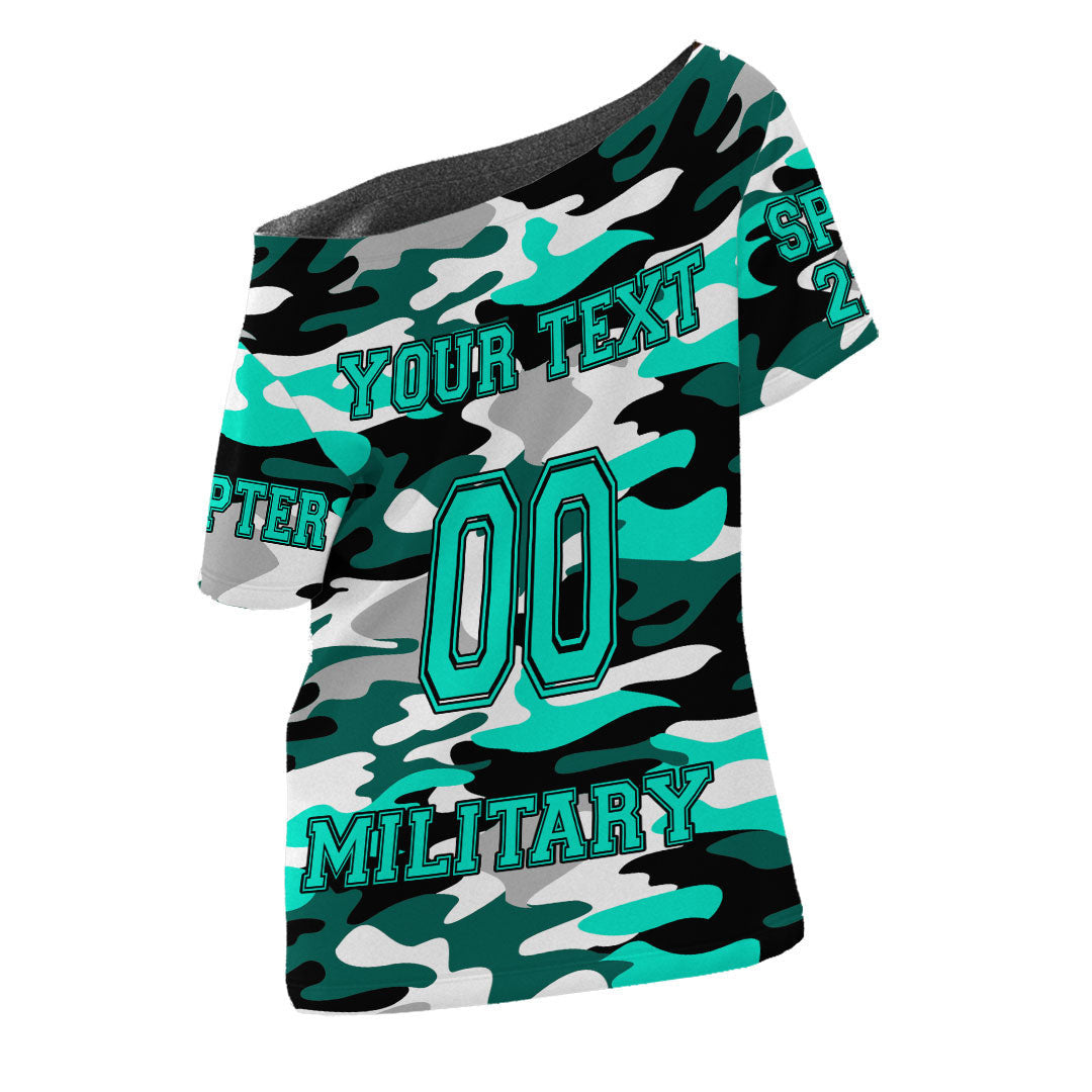 T Shirt - (Custom) Delta Omicron Alpha Camo Off Shoulder T Shirt