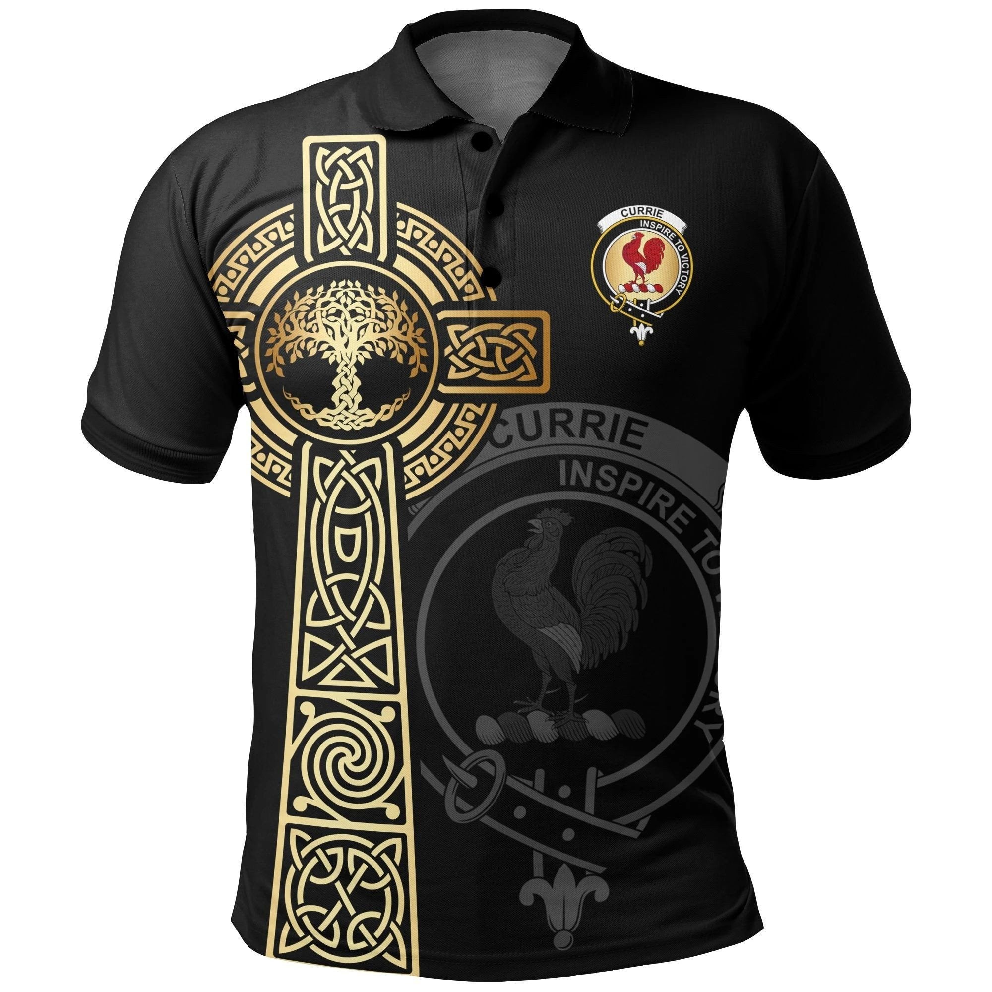 Currie or Curry Clan Polo Shirt, Scottish Tartan Currie or Curry Clans Polo Shirt Tree Of Life Style