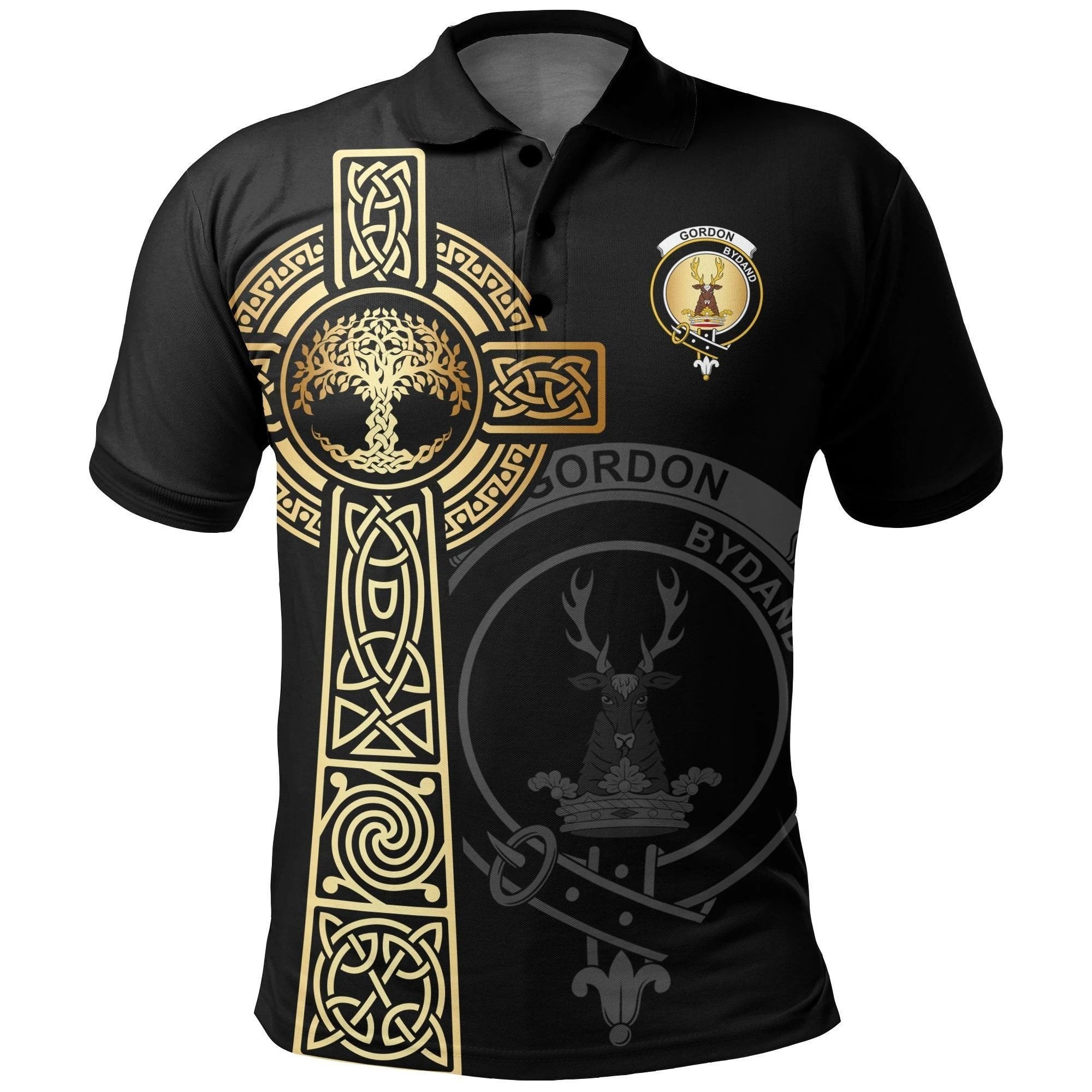 Gordon Clan Polo Shirt, Scottish Tartan Gordon Clans Polo Shirt Tree Of Life Style