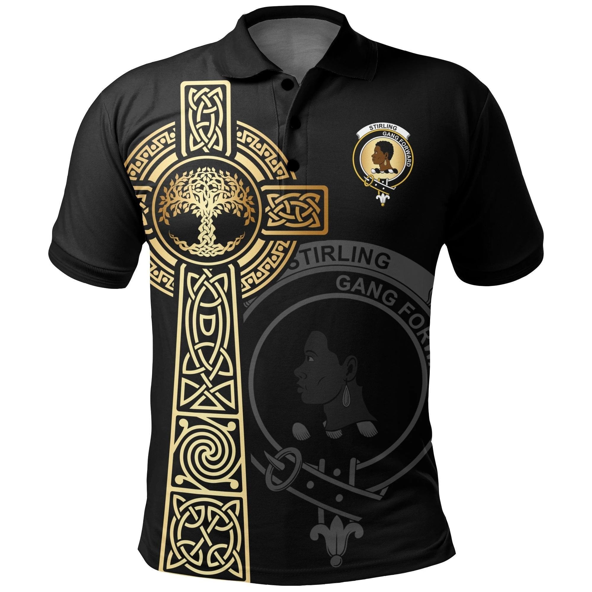 Stirling (of Keir) Clan Polo Shirt, Scottish Tartan Stirling (of Keir) Clans Polo Shirt Tree Of Life Style