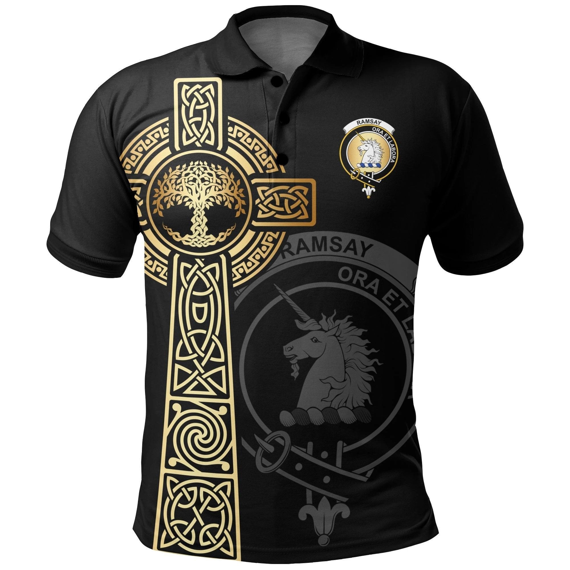 Ramsay Clan Polo Shirt, Scottish Tartan Ramsay Clans Polo Shirt Tree Of Life Style