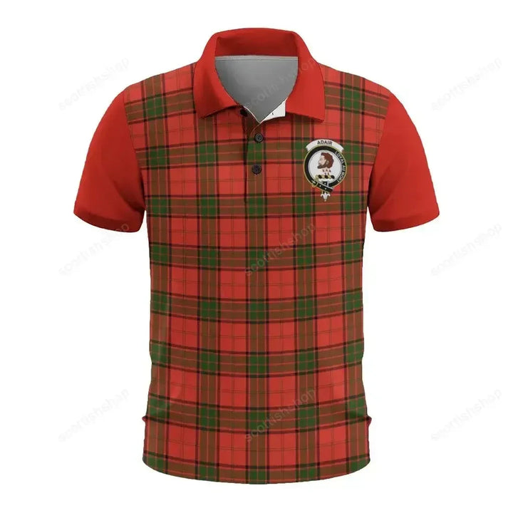 Tartan Polo - Adair Plaid Mens Polo Shirt - Clan Crest