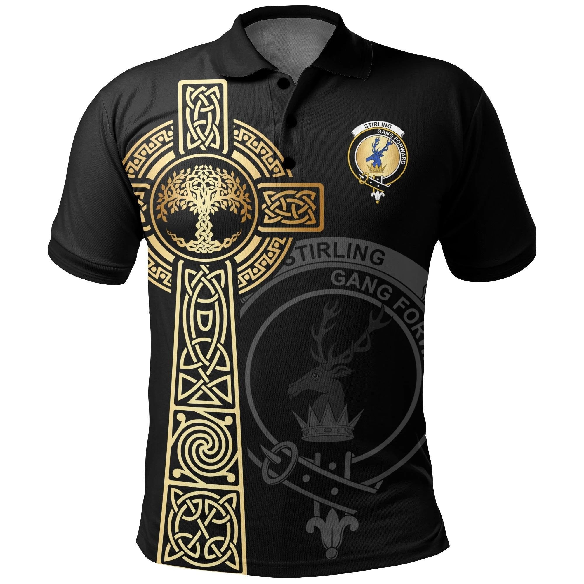 Stirling (of Cadder-Present Chief) Clan Polo Shirt, Scottish Tartan Stirling (of Cadder-Present Chief) Clans Polo Shirt Tree Of Life Style