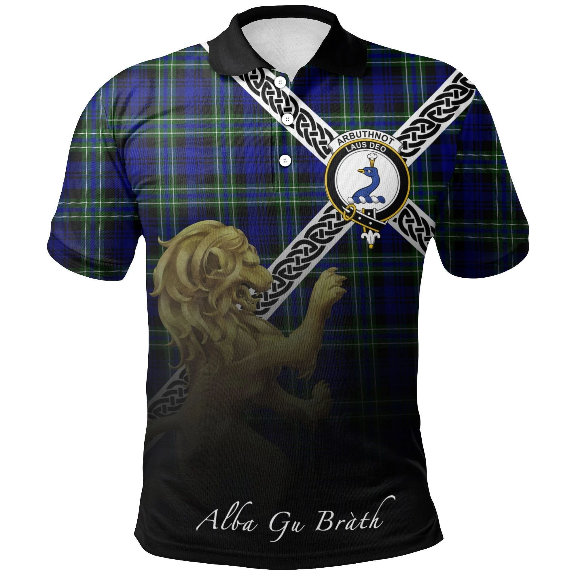 Arbuthnot Modern Clan Polo Shirt, Scottish Tartan Arbuthnot Modern Clans Polo Shirt Celtic Lion Style