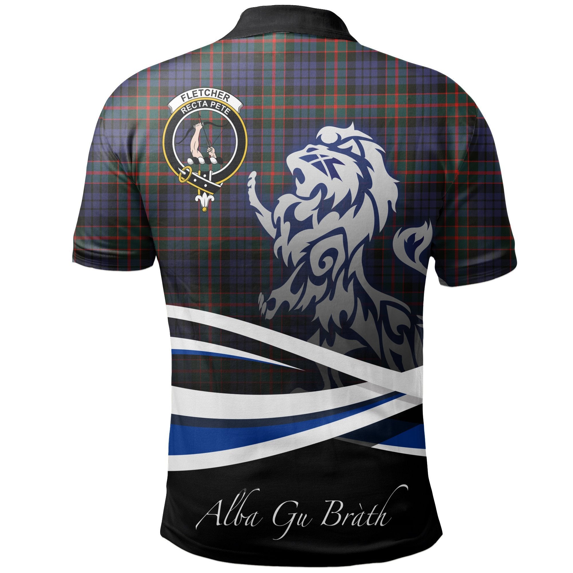 Fletcher of Dunans Clan Polo Shirt, Scottish Tartan Fletcher of Dunans Clans Polo Shirt Crest Lion Style