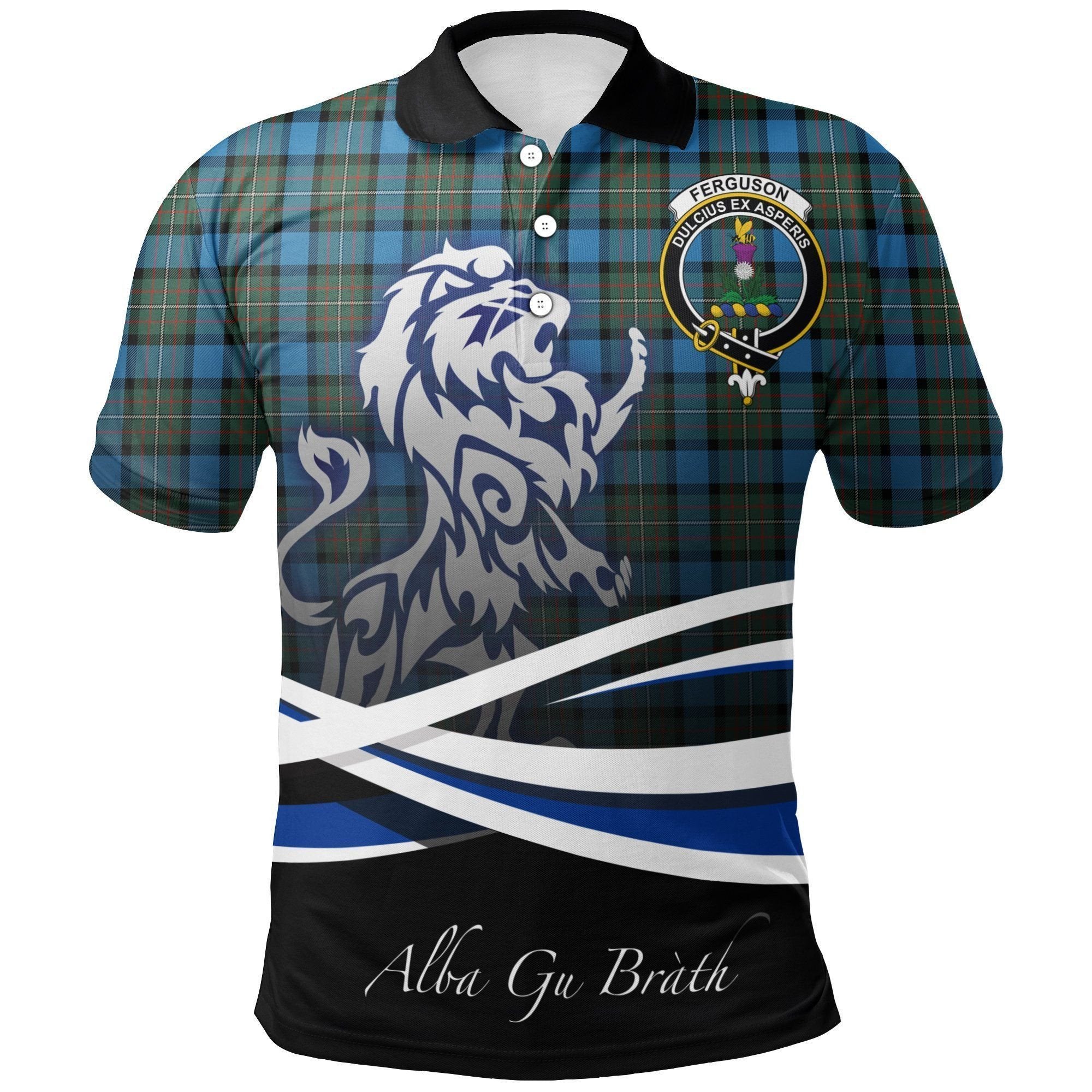 Fergusson Ancient Clan Polo Shirt, Scottish Tartan Fergusson Ancient Clans Polo Shirt Crest Lion Style