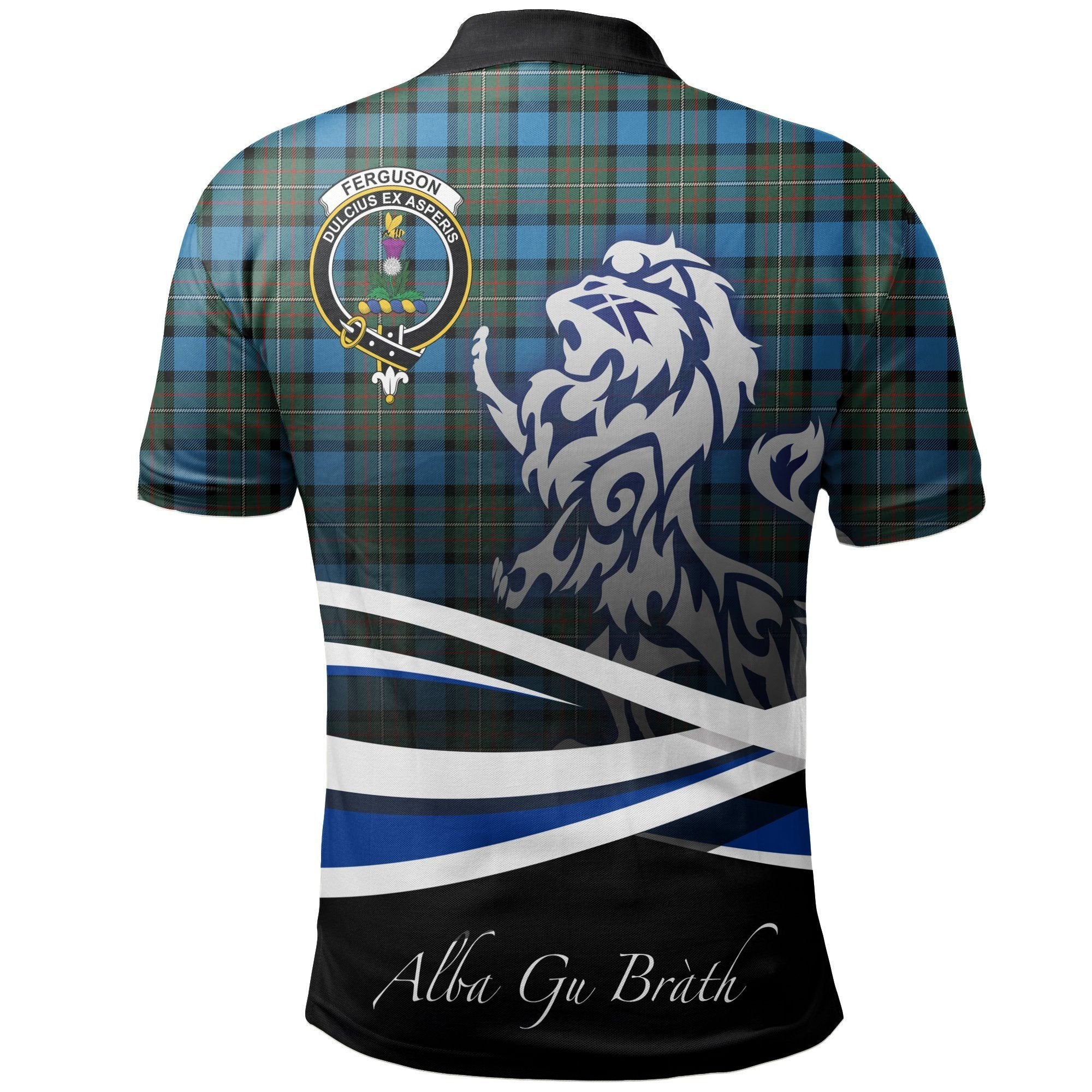 Fergusson Ancient Clan Polo Shirt, Scottish Tartan Fergusson Ancient Clans Polo Shirt Crest Lion Style