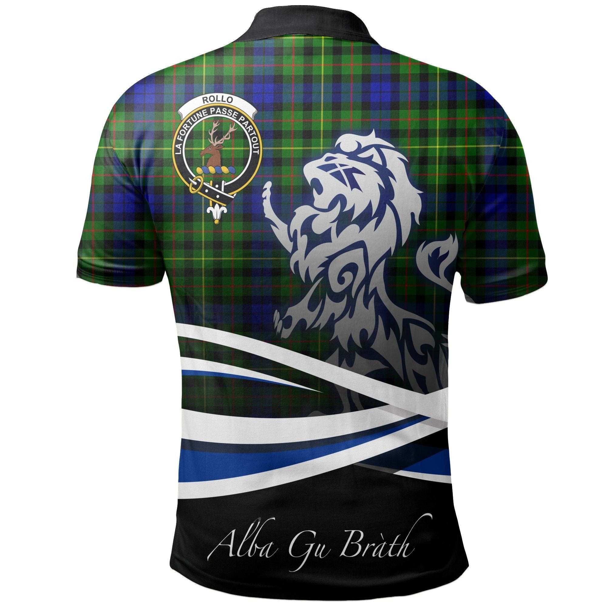 Rollo Modern Clan Polo Shirt, Scottish Tartan Rollo Modern Clans Polo Shirt Crest Lion Style