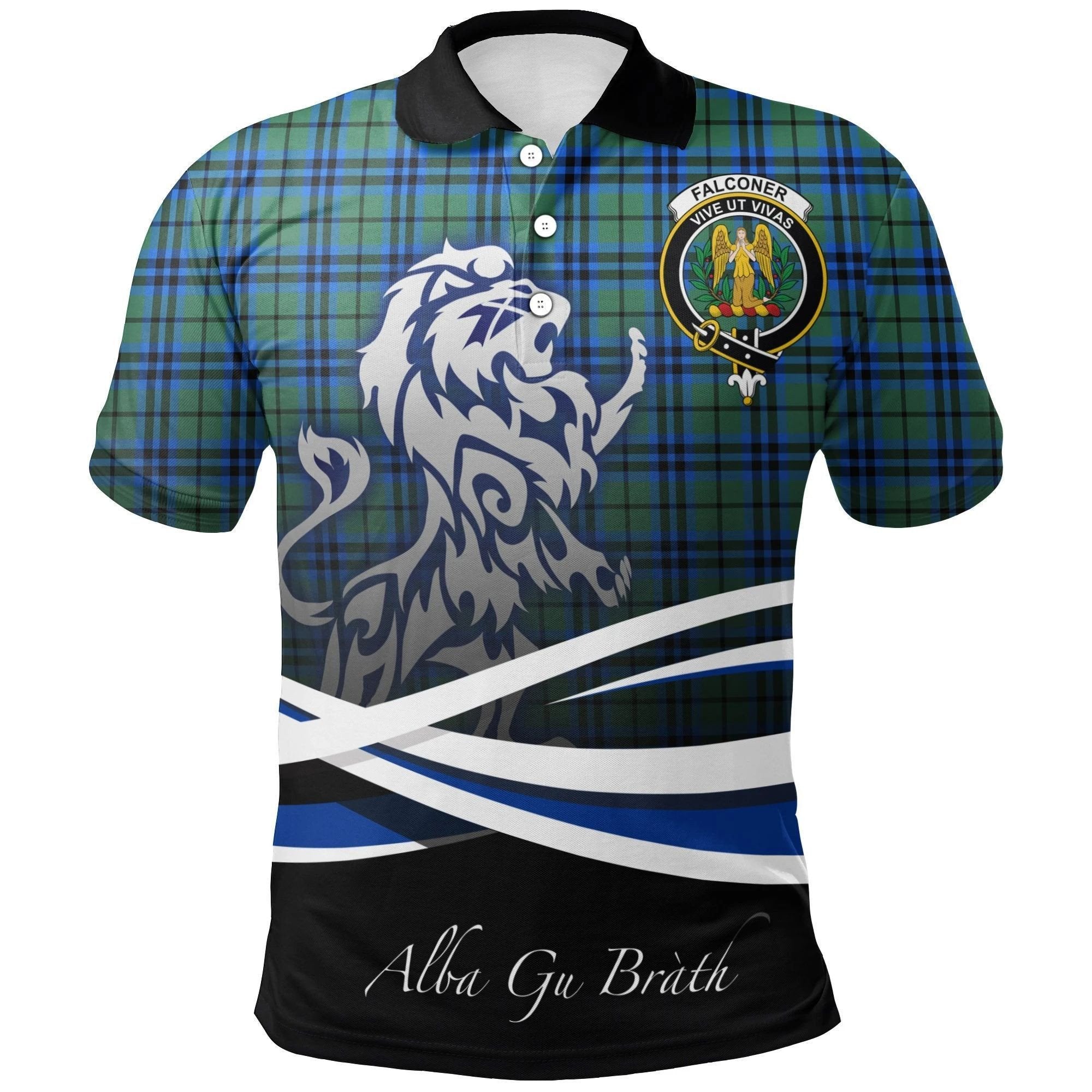 Falconer Clan Polo Shirt, Scottish Tartan Falconer Clans Polo Shirt Crest Lion Style