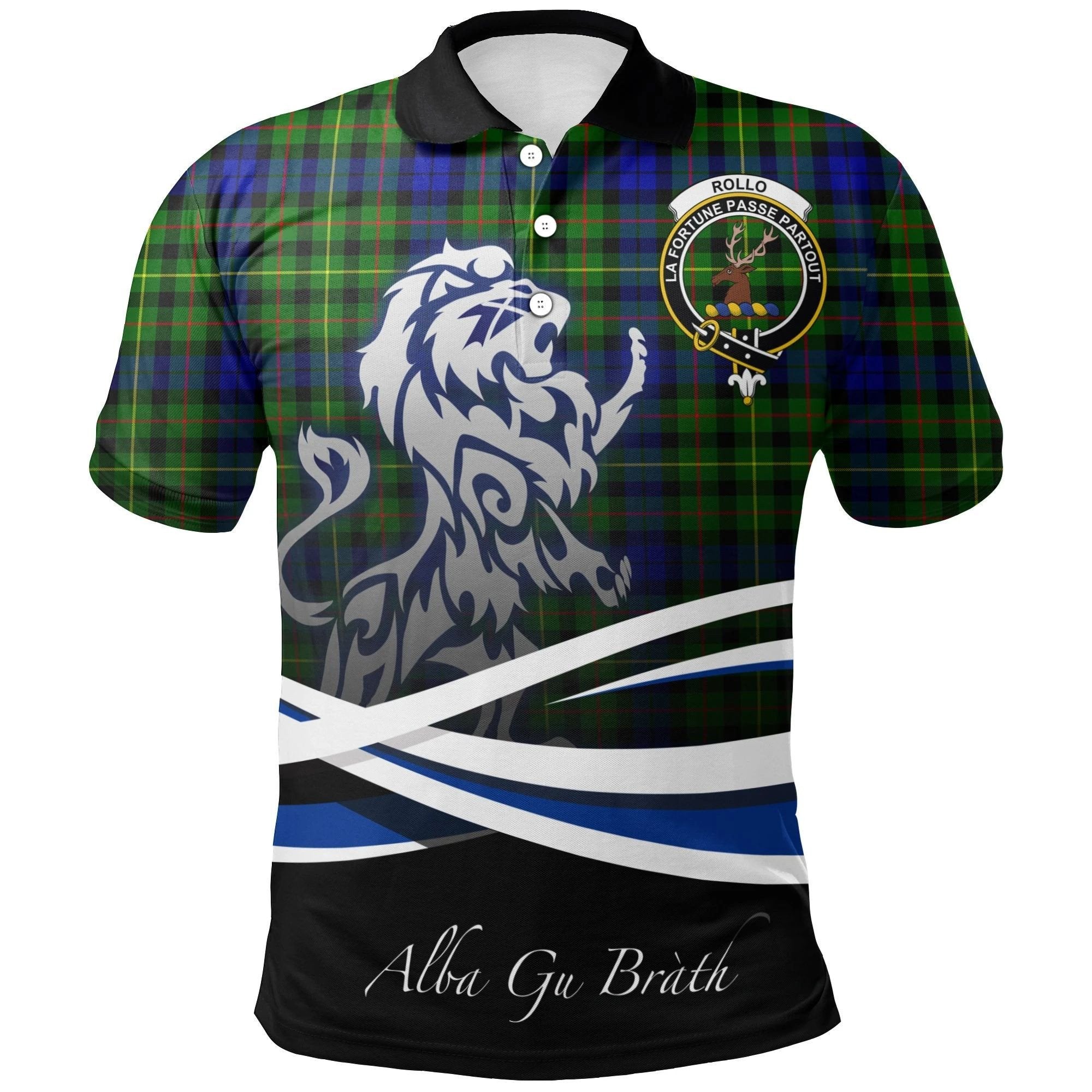 Rollo Modern Clan Polo Shirt, Scottish Tartan Rollo Modern Clans Polo Shirt Crest Lion Style