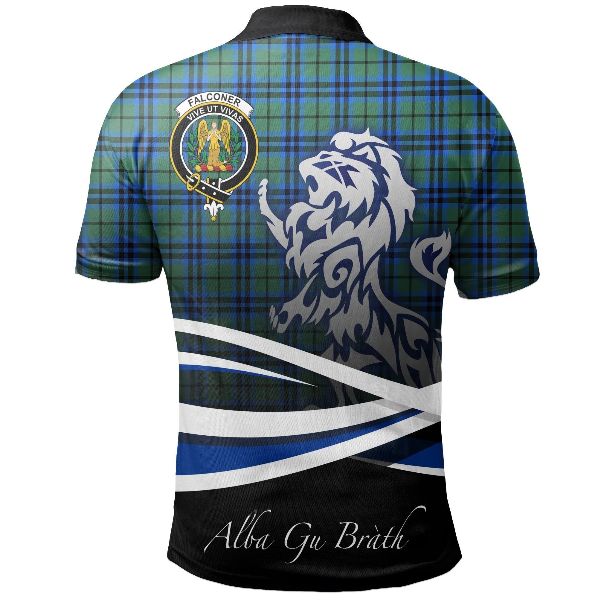 Falconer Clan Polo Shirt, Scottish Tartan Falconer Clans Polo Shirt Crest Lion Style