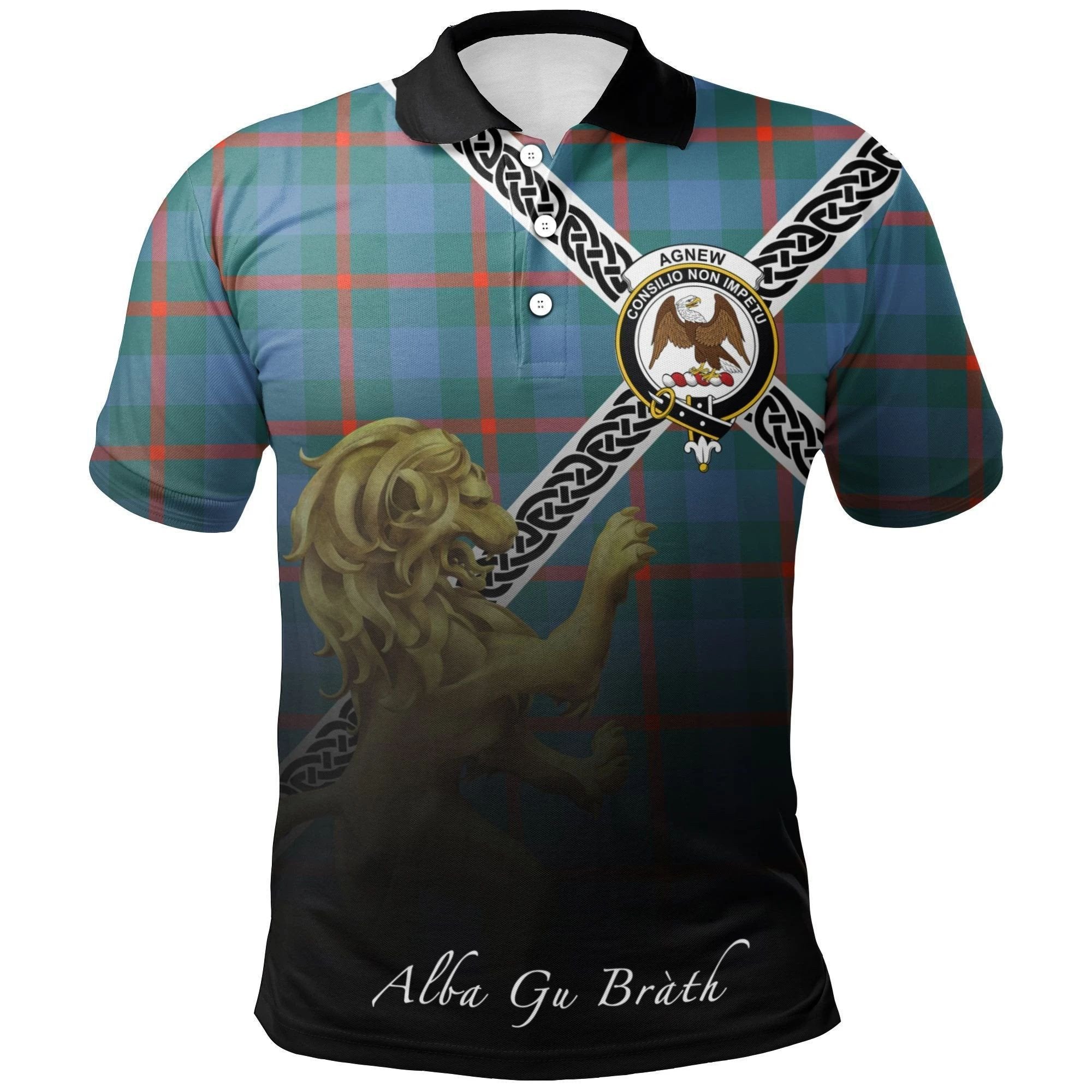 Agnew Ancient Clan Polo Shirt, Scottish Tartan Agnew Ancient Clans Polo Shirt Celtic Lion Style