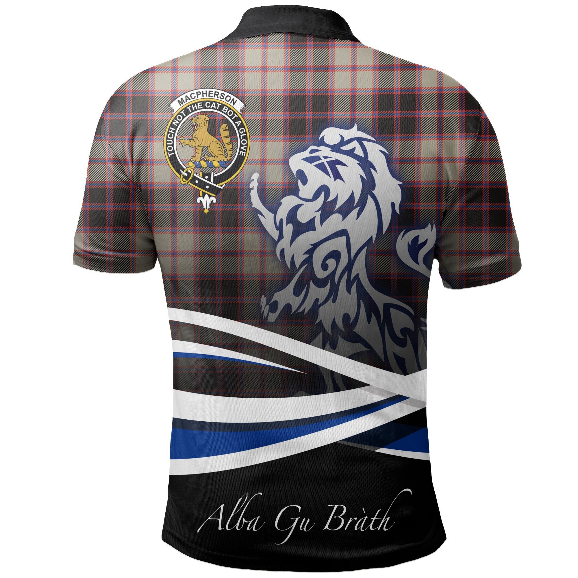 MacPherson Hunting Ancient Clan Polo Shirt, Scottish Tartan MacPherson Hunting Ancient Clans Polo Shirt Crest Lion Style