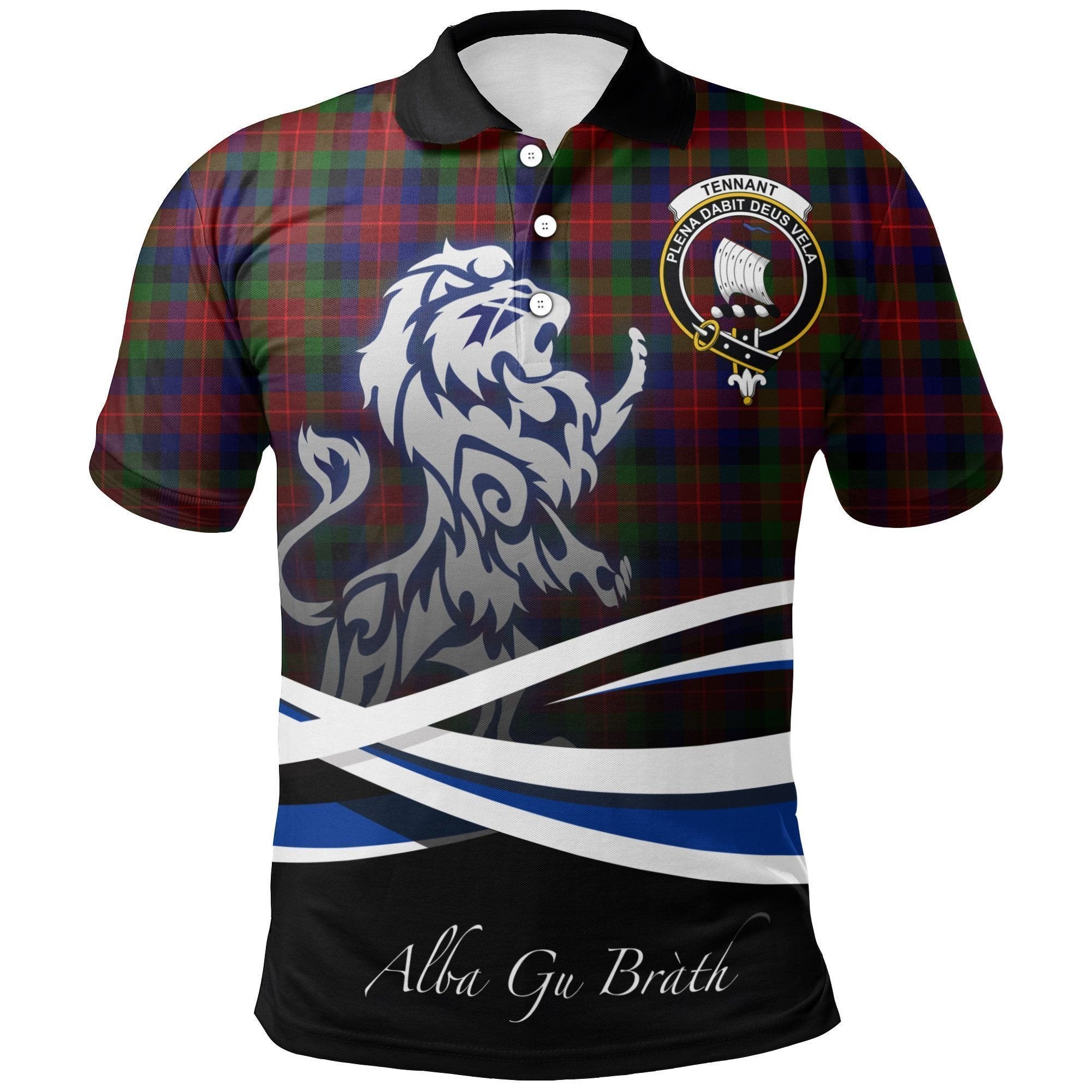 Tennant Clan Polo Shirt, Scottish Tartan Tennant Clans Polo Shirt Crest Lion Style