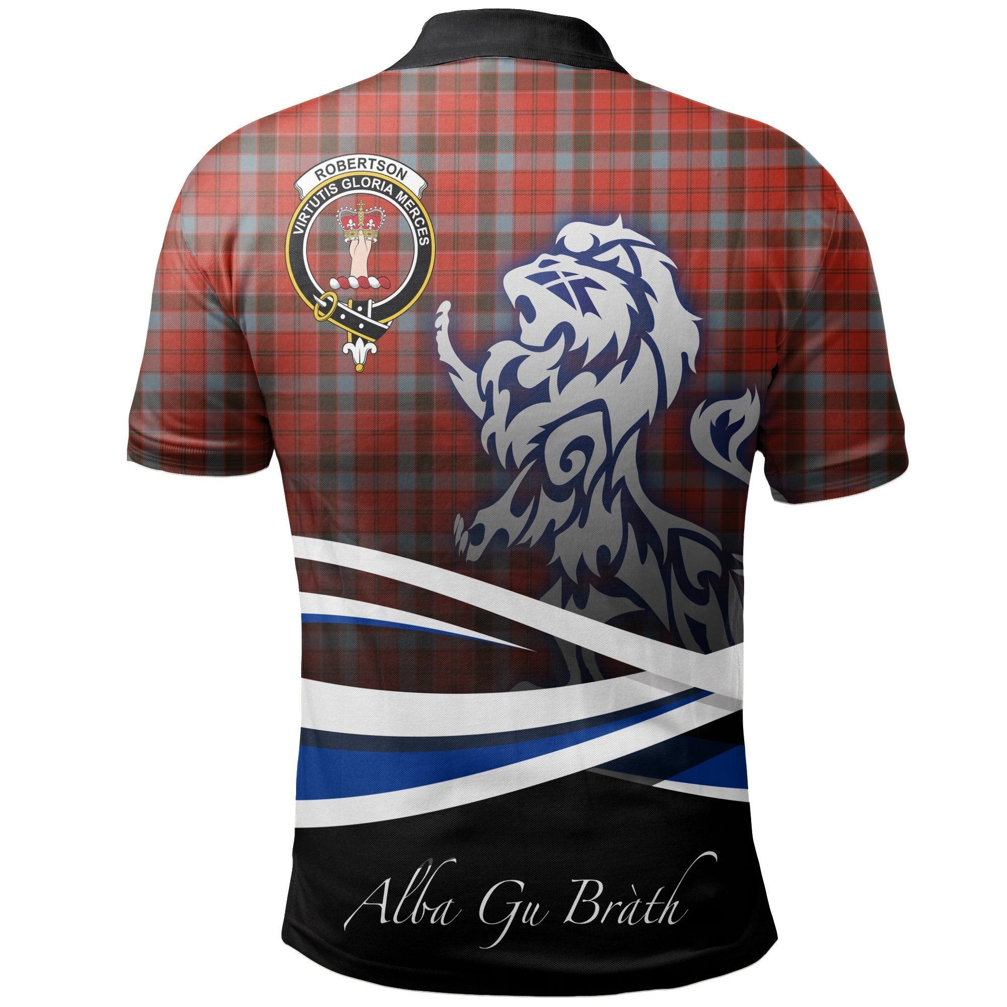 Robertson Weathered Clan Polo Shirt, Scottish Tartan Robertson Weathered Clans Polo Shirt Crest Lion Style