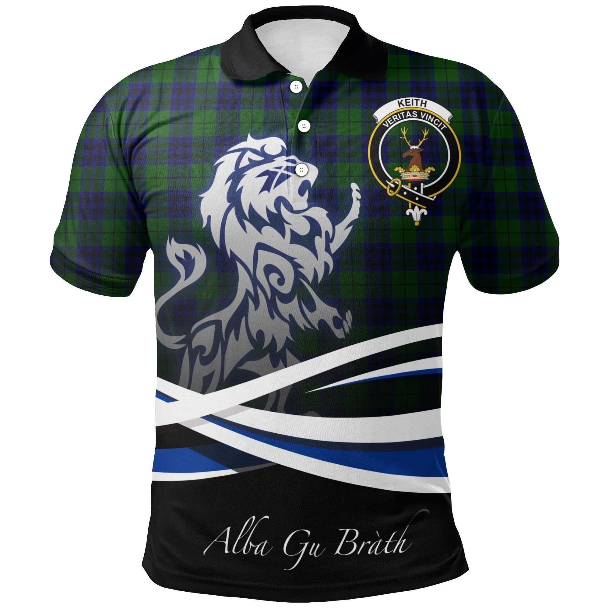 Keith Modern Clan Polo Shirt, Scottish Tartan Keith Modern Clans Polo Shirt Crest Lion Style