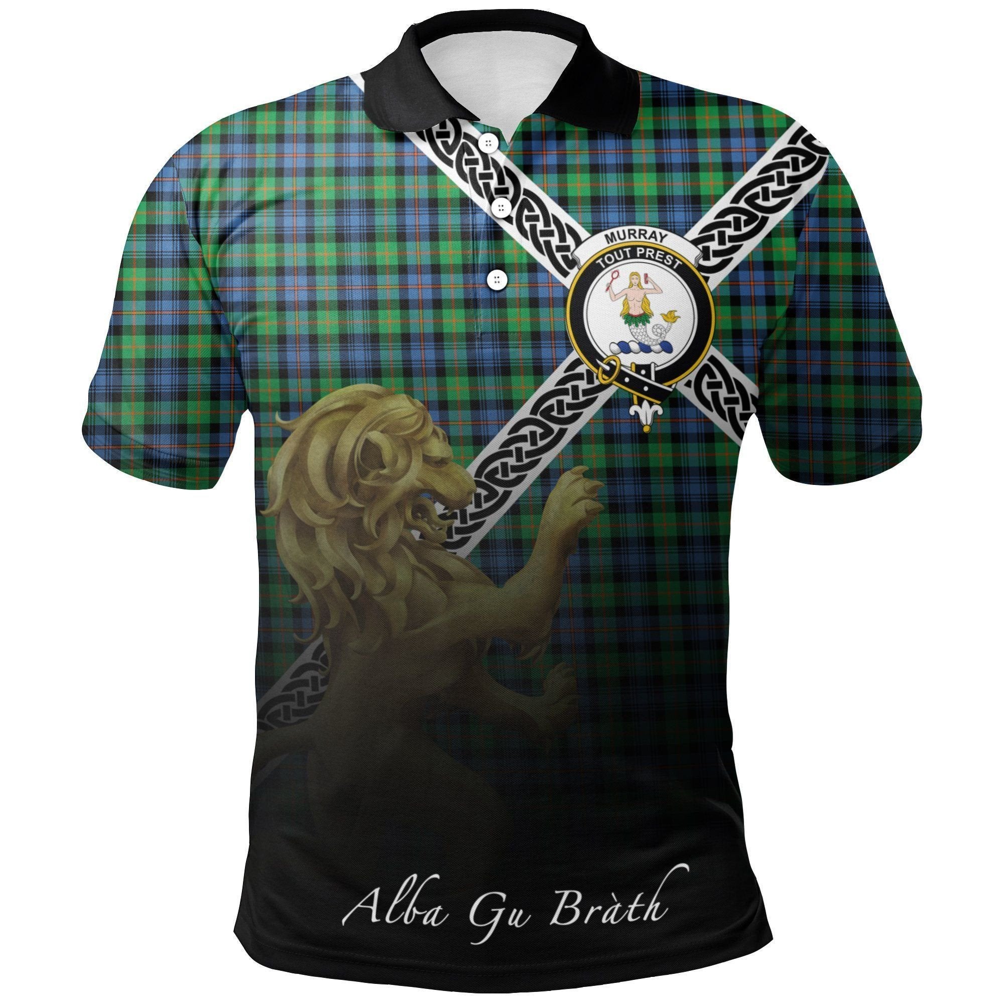 Murray of Atholl Ancient Clan Polo Shirt, Scottish Tartan Murray of Atholl Ancient Clans Polo Shirt Celtic Lion Style