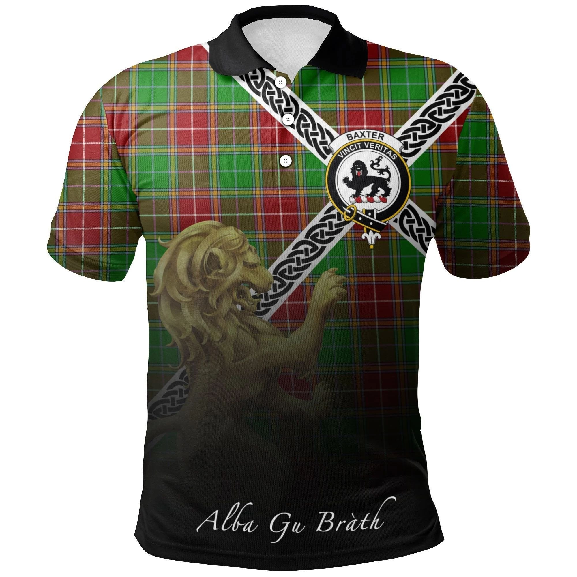 Baxter Modern Clan Polo Shirt, Scottish Tartan Baxter Modern Clans Polo Shirt Celtic Lion Style