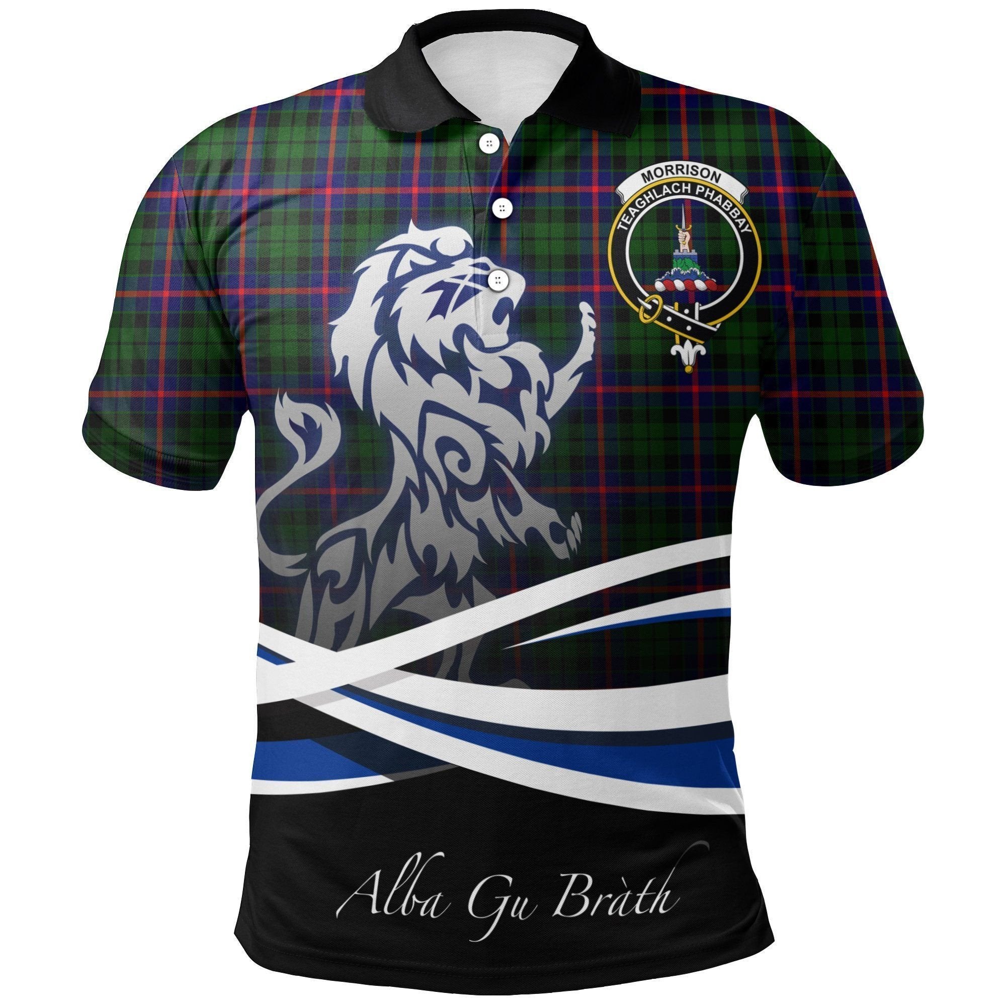 Morrison Modern Clan Polo Shirt, Scottish Tartan Morrison Modern Clans Polo Shirt Crest Lion Style