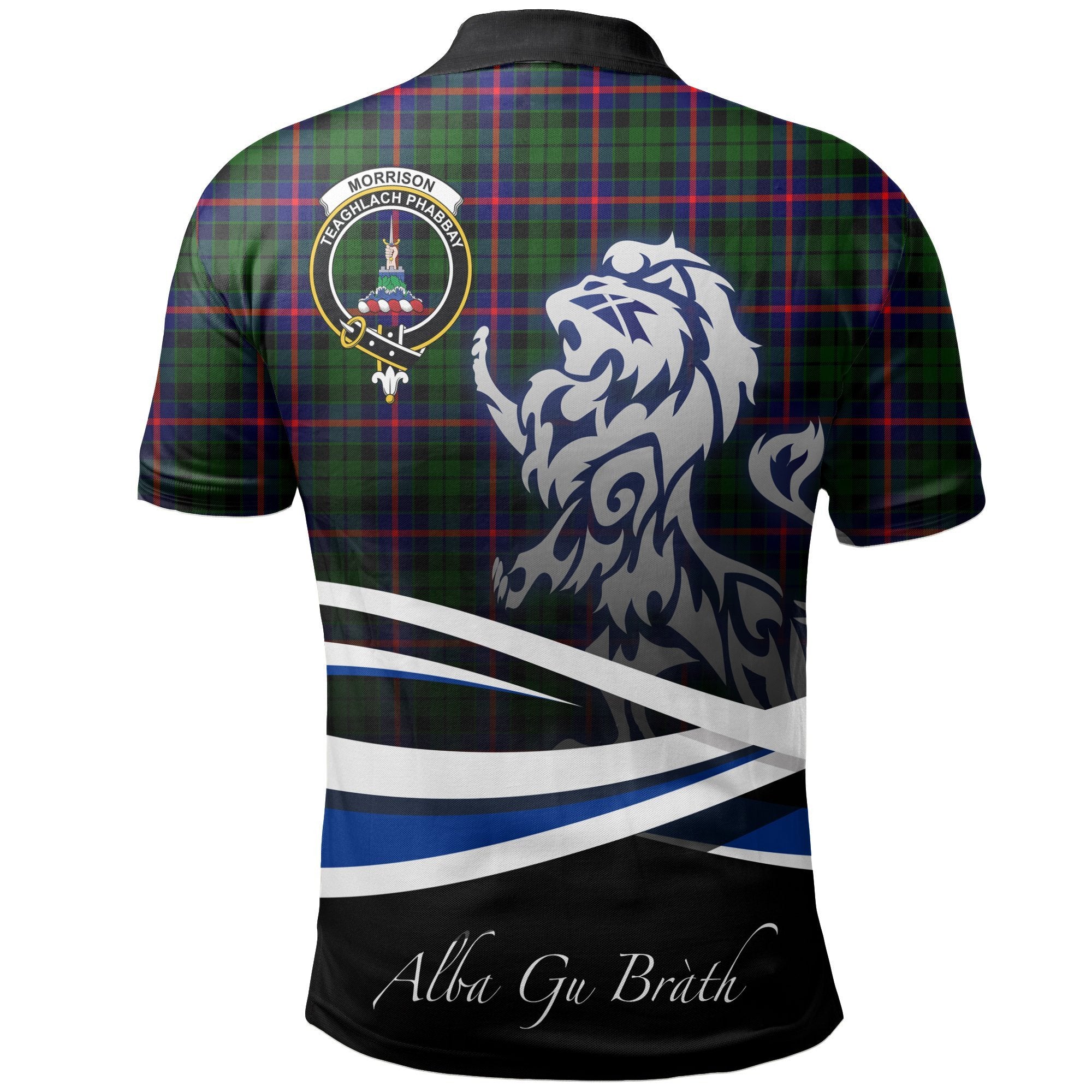 Morrison Modern Clan Polo Shirt, Scottish Tartan Morrison Modern Clans Polo Shirt Crest Lion Style