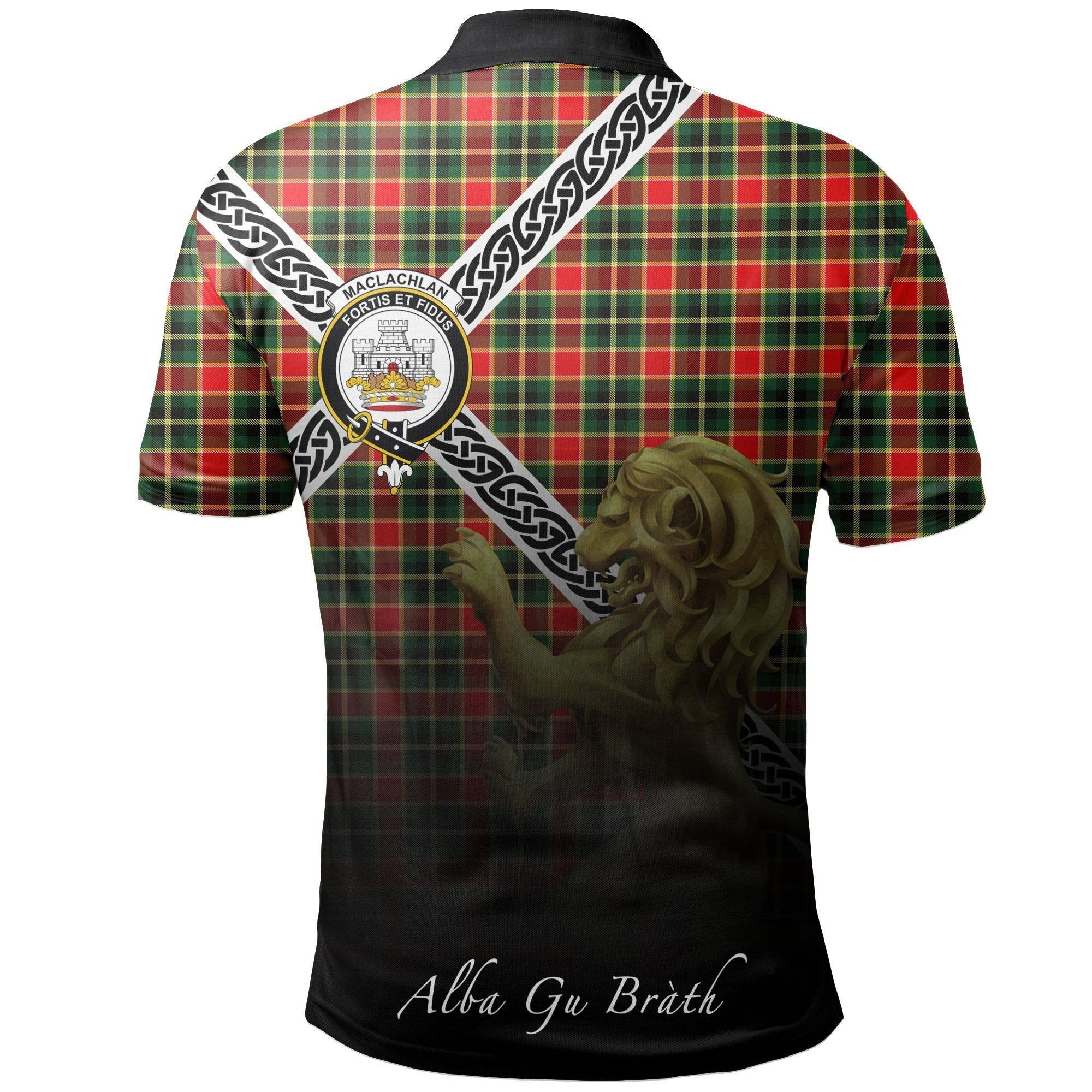 MacLachlan Hunting Modern Clan Polo Shirt, Scottish Tartan MacLachlan Hunting Modern Clans Polo Shirt Celtic Lion Style