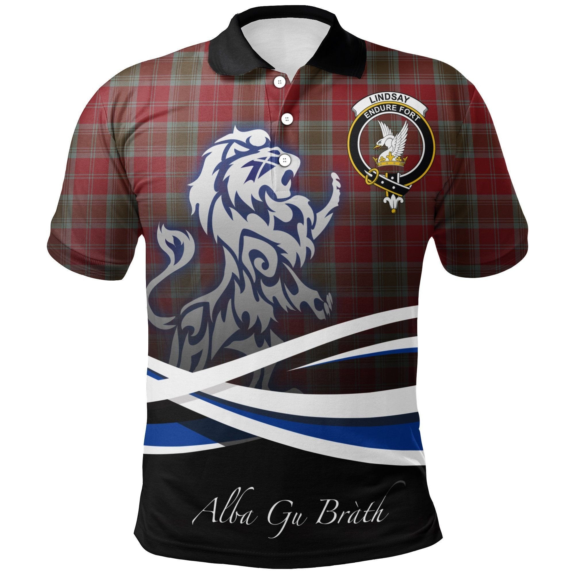Lindsay Weathered Clan Polo Shirt, Scottish Tartan Lindsay Weathered Clans Polo Shirt Crest Lion Style