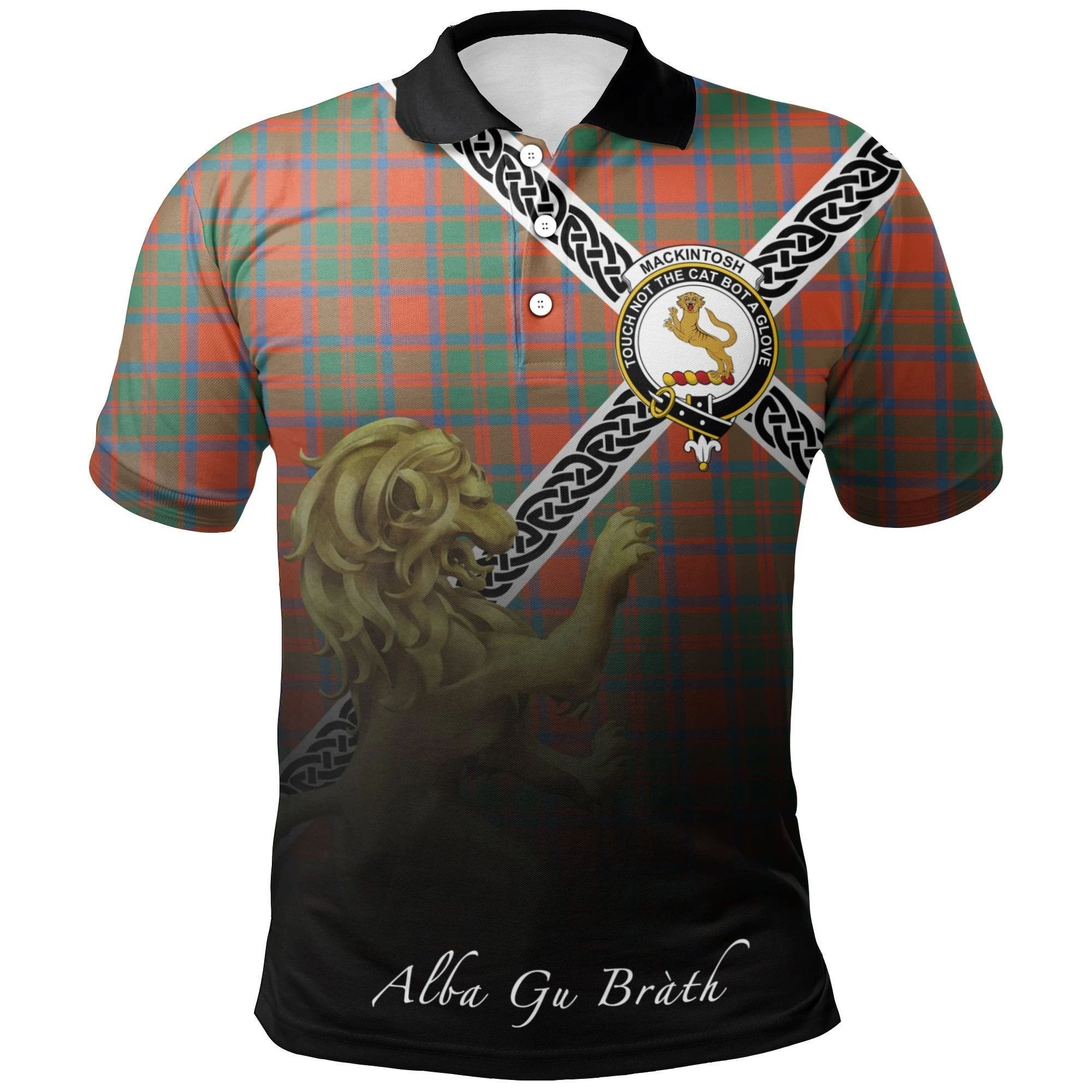 MacKintosh Ancient Clan Polo Shirt, Scottish Tartan MacKintosh Ancient Clans Polo Shirt Celtic Lion Style