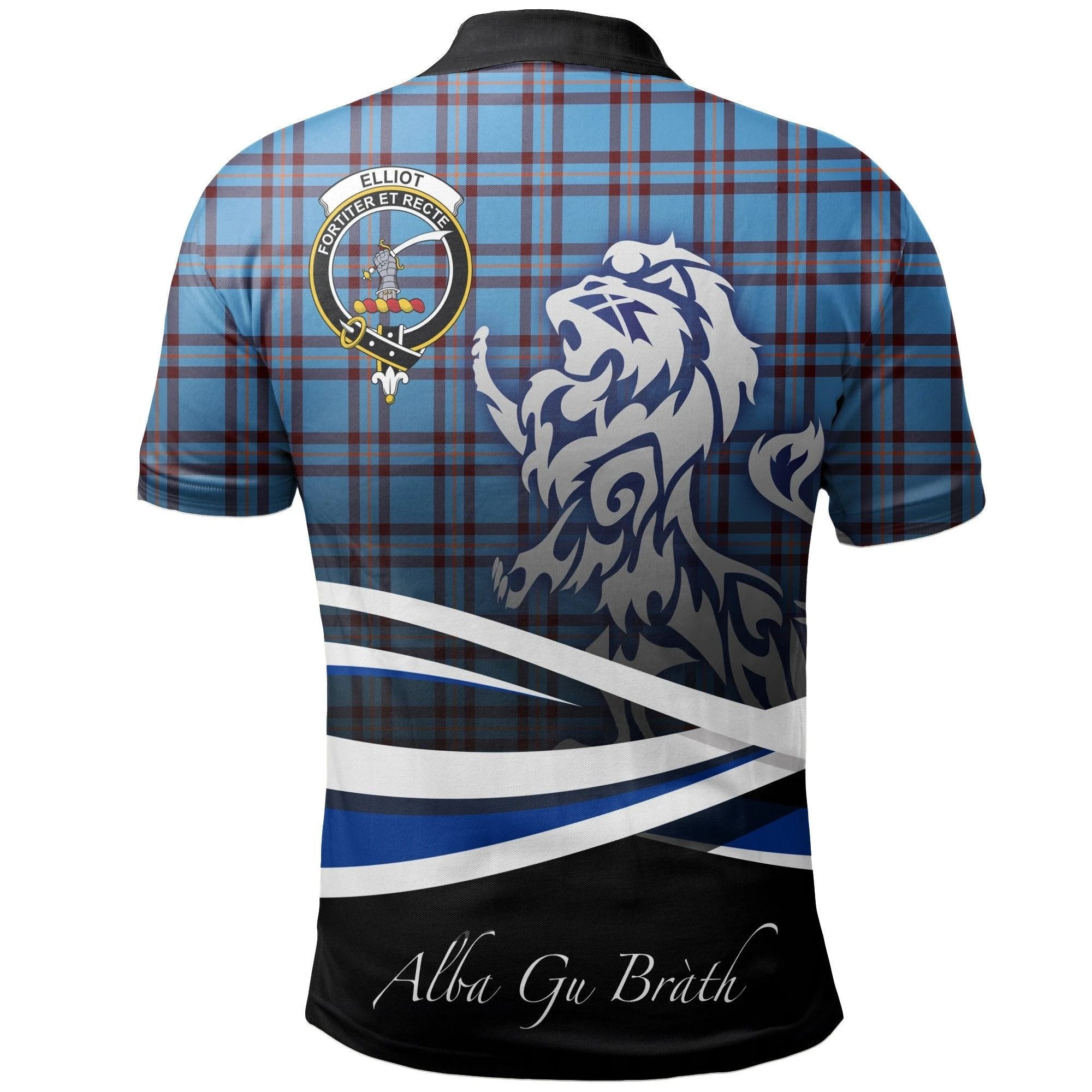 Elliot Ancient Clan Polo Shirt, Scottish Tartan Elliot Ancient Clans Polo Shirt Crest Lion Style