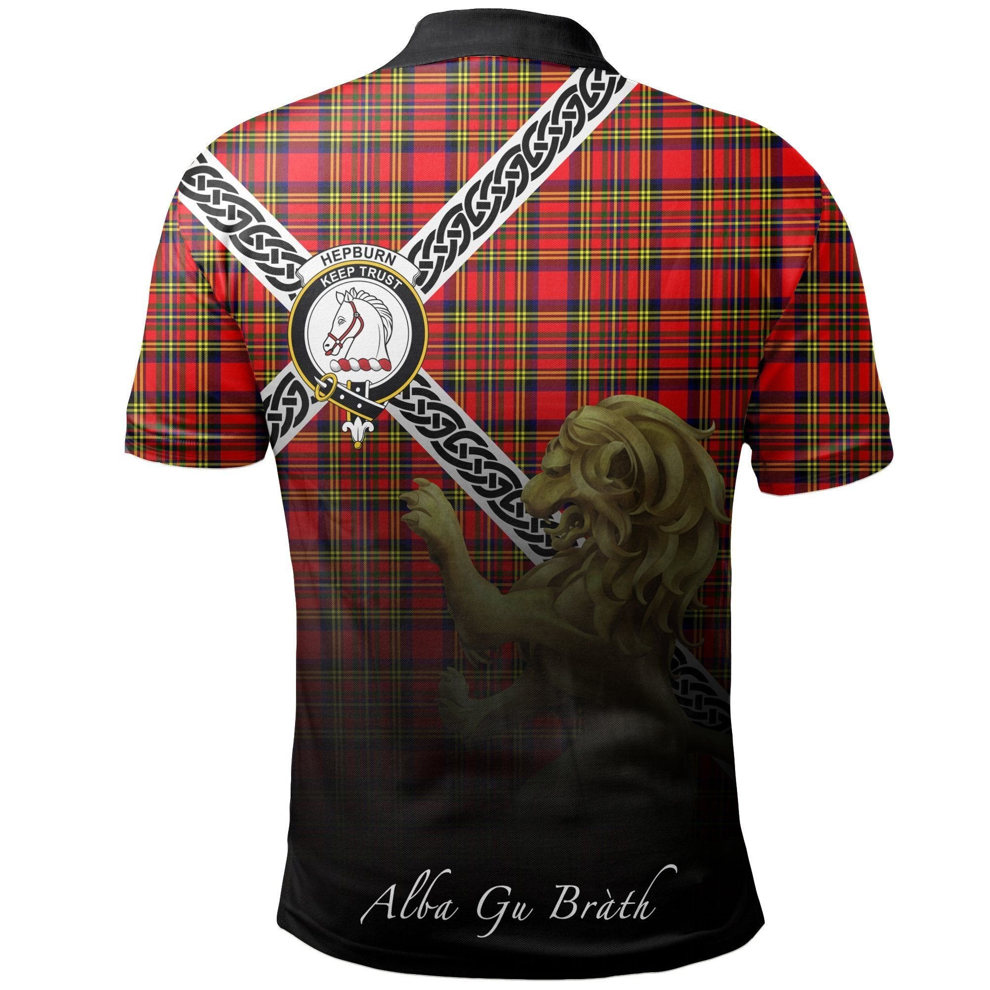 Hepburn Clan Polo Shirt, Scottish Tartan Hepburn Clans Polo Shirt Celtic Lion Style