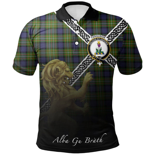 Fergusson Modern Clan Polo Shirt, Scottish Tartan Fergusson Modern Clans Polo Shirt Celtic Lion Style