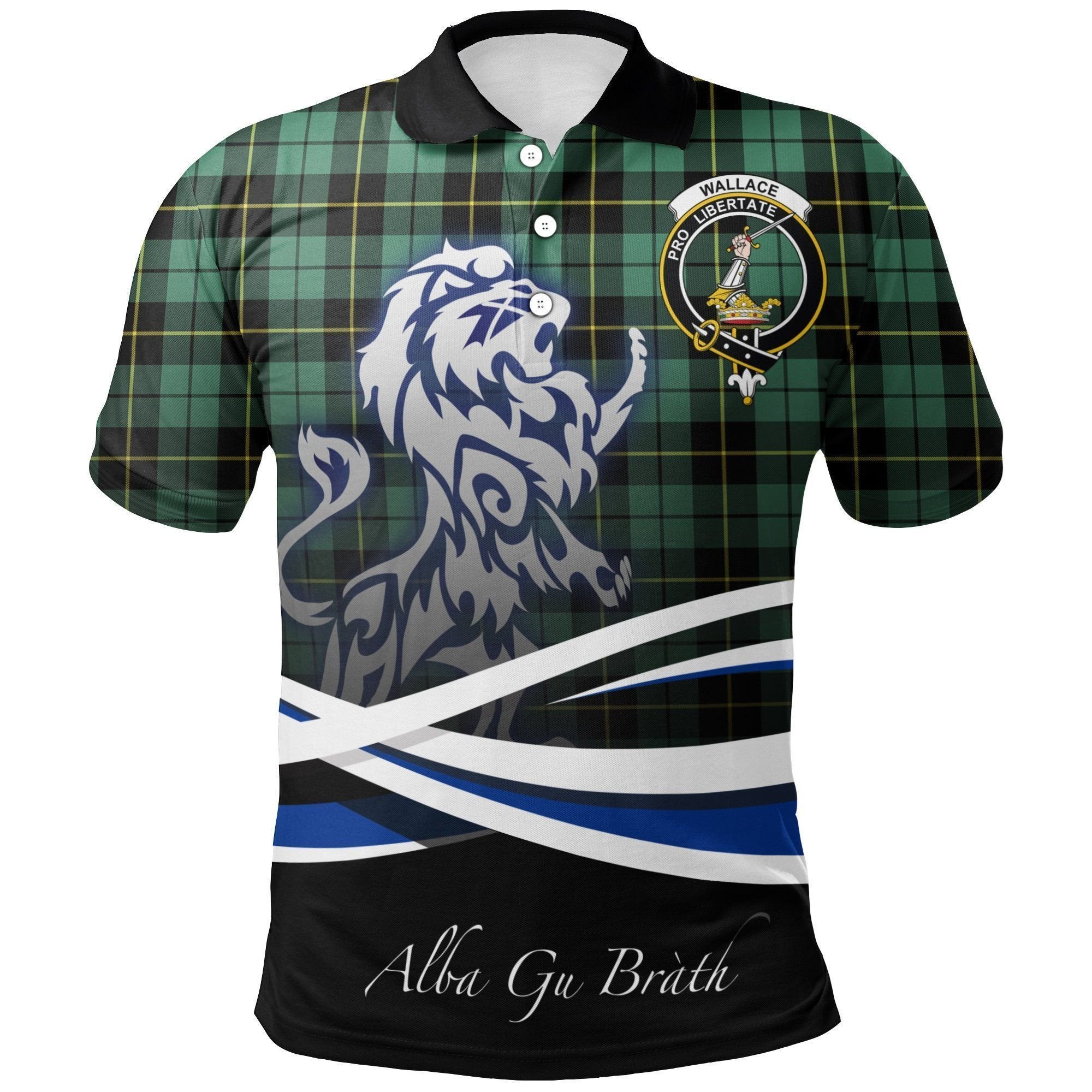 Wallace Hunting Ancient Clan Polo Shirt, Scottish Tartan Wallace Hunting Ancient Clans Polo Shirt Crest Lion Style