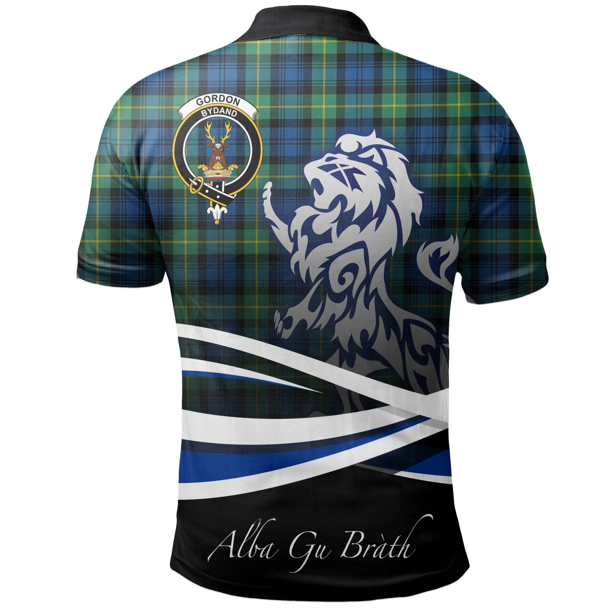 Gordon Ancient Clan Polo Shirt, Scottish Tartan Gordon Ancient Clans Polo Shirt Crest Lion Style