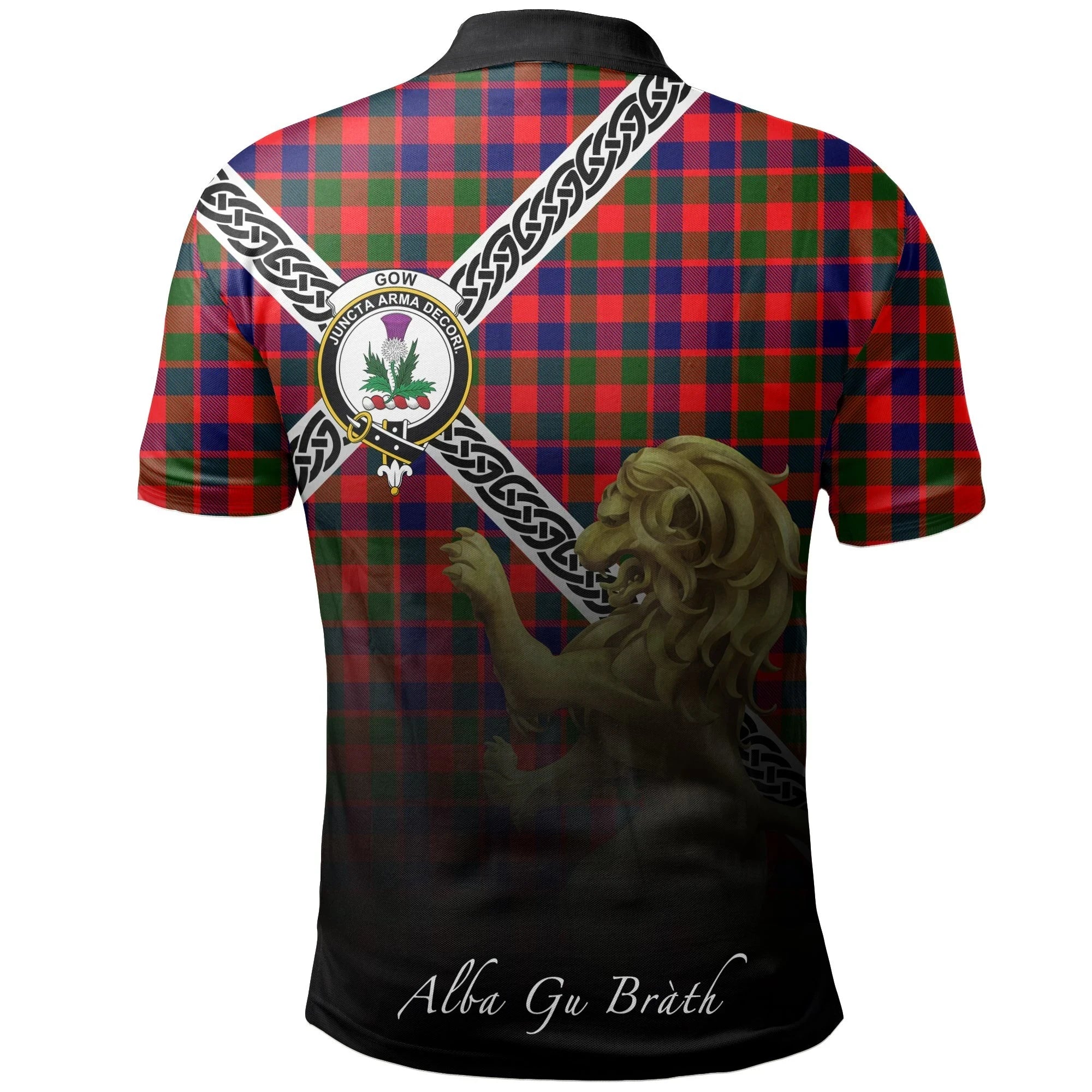 Gow Modern Clan Polo Shirt, Scottish Tartan Gow Modern Clans Polo Shirt Celtic Lion Style