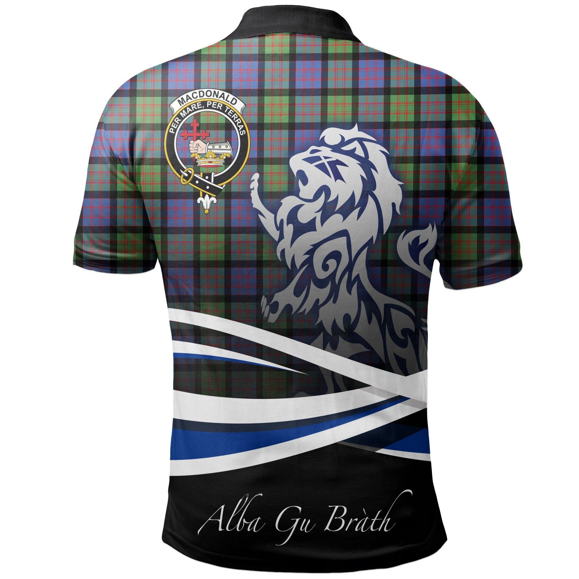 MacDonald Ancient Clan Polo Shirt, Scottish Tartan MacDonald Ancient Clans Polo Shirt Crest Lion Style