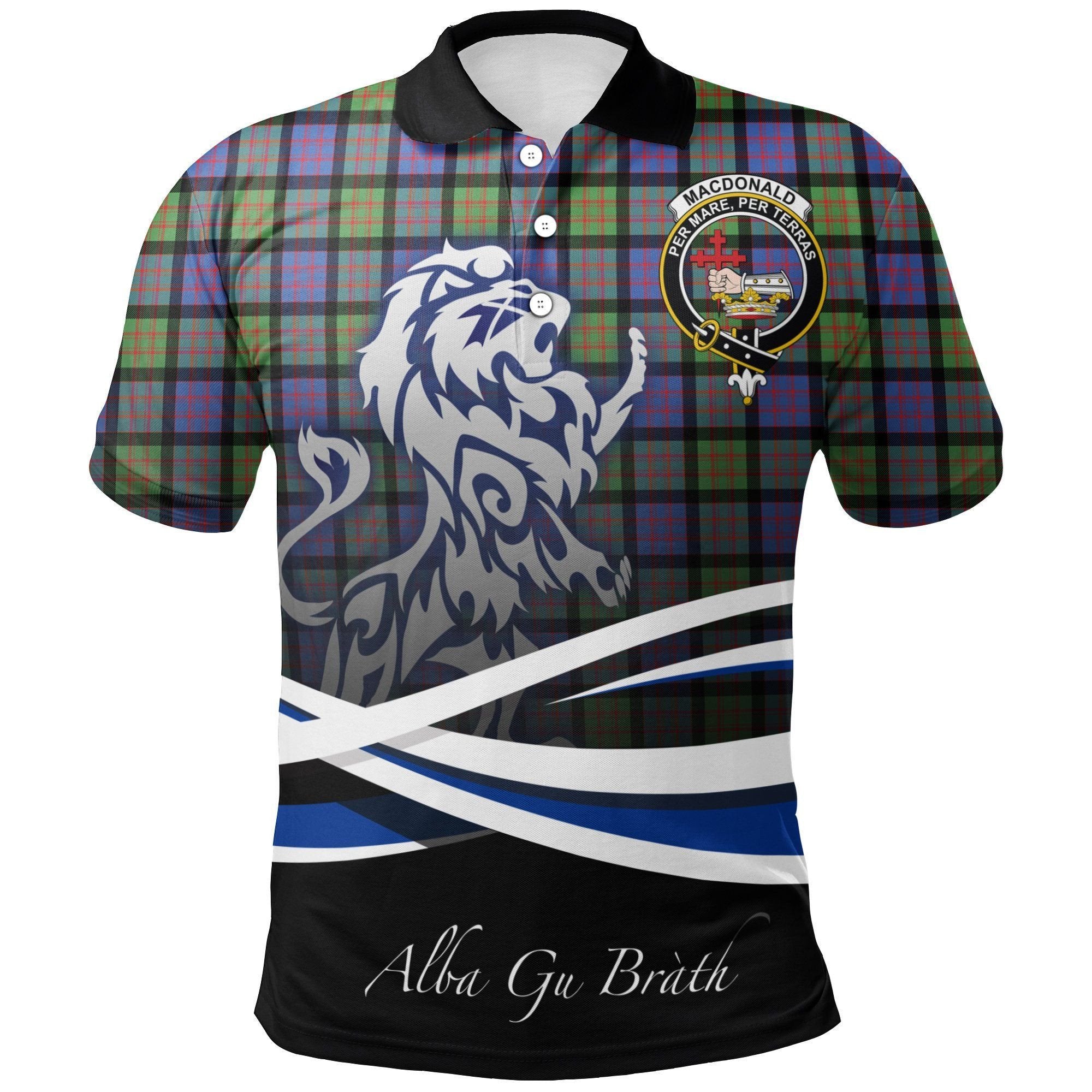 MacDonald Ancient Clan Polo Shirt, Scottish Tartan MacDonald Ancient Clans Polo Shirt Crest Lion Style