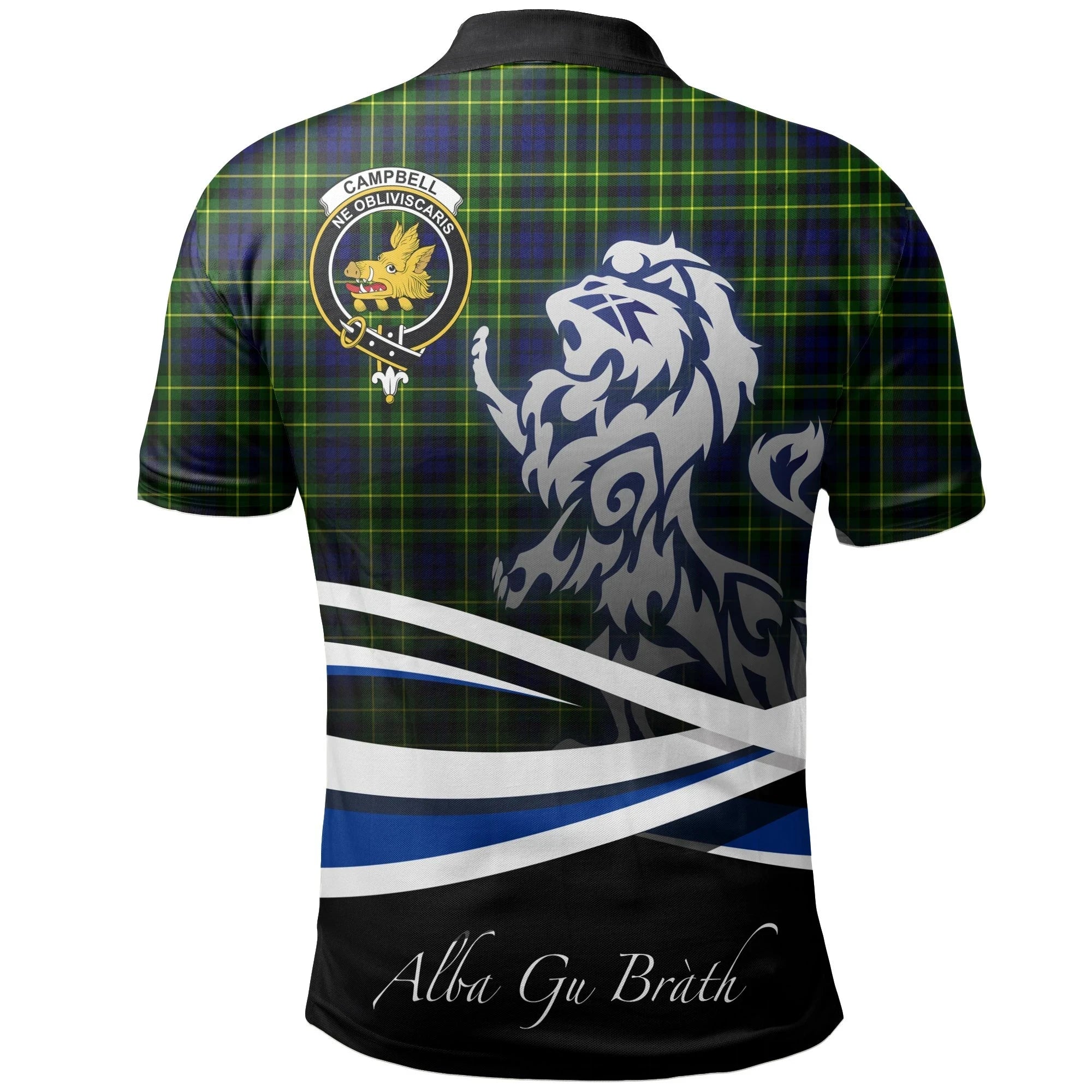 Campbell of Breadalbane Modern Clan Polo Shirt, Scottish Tartan Campbell of Breadalbane Modern Clans Polo Shirt Crest Lion Style