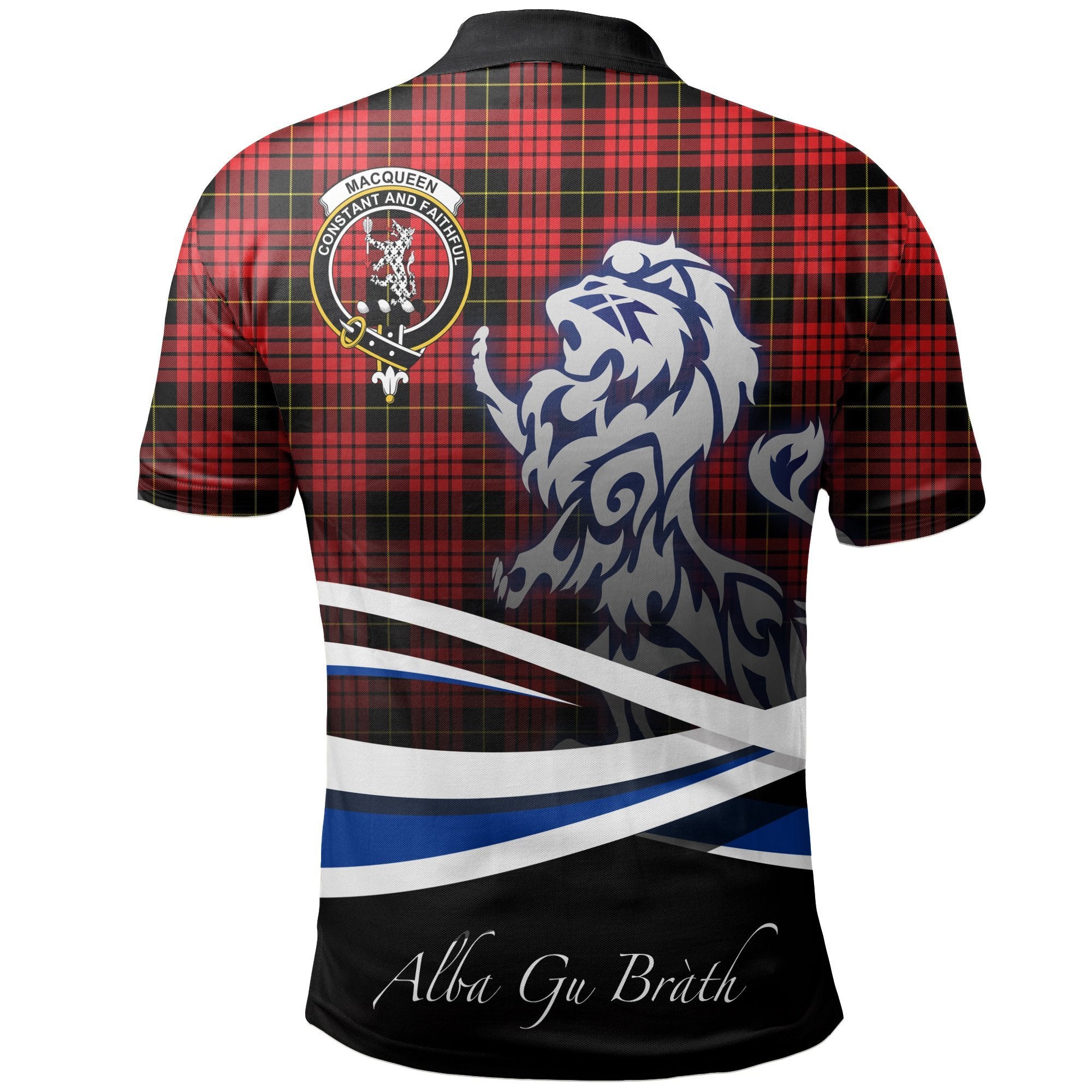 MacQueen Modern Clan Polo Shirt, Scottish Tartan MacQueen Modern Clans Polo Shirt Crest Lion Style