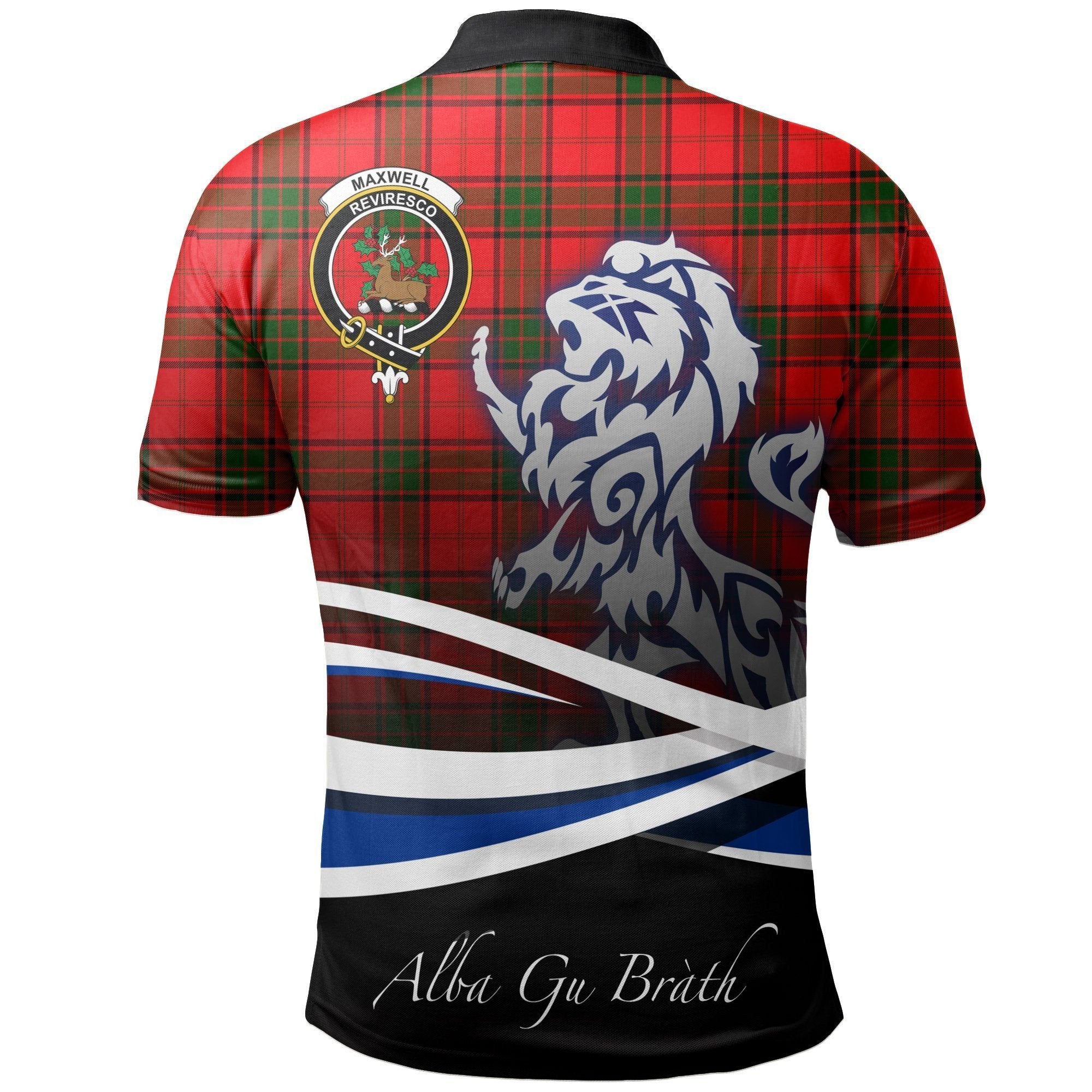 Maxwell Modern Clan Polo Shirt, Scottish Tartan Maxwell Modern Clans Polo Shirt Crest Lion Style