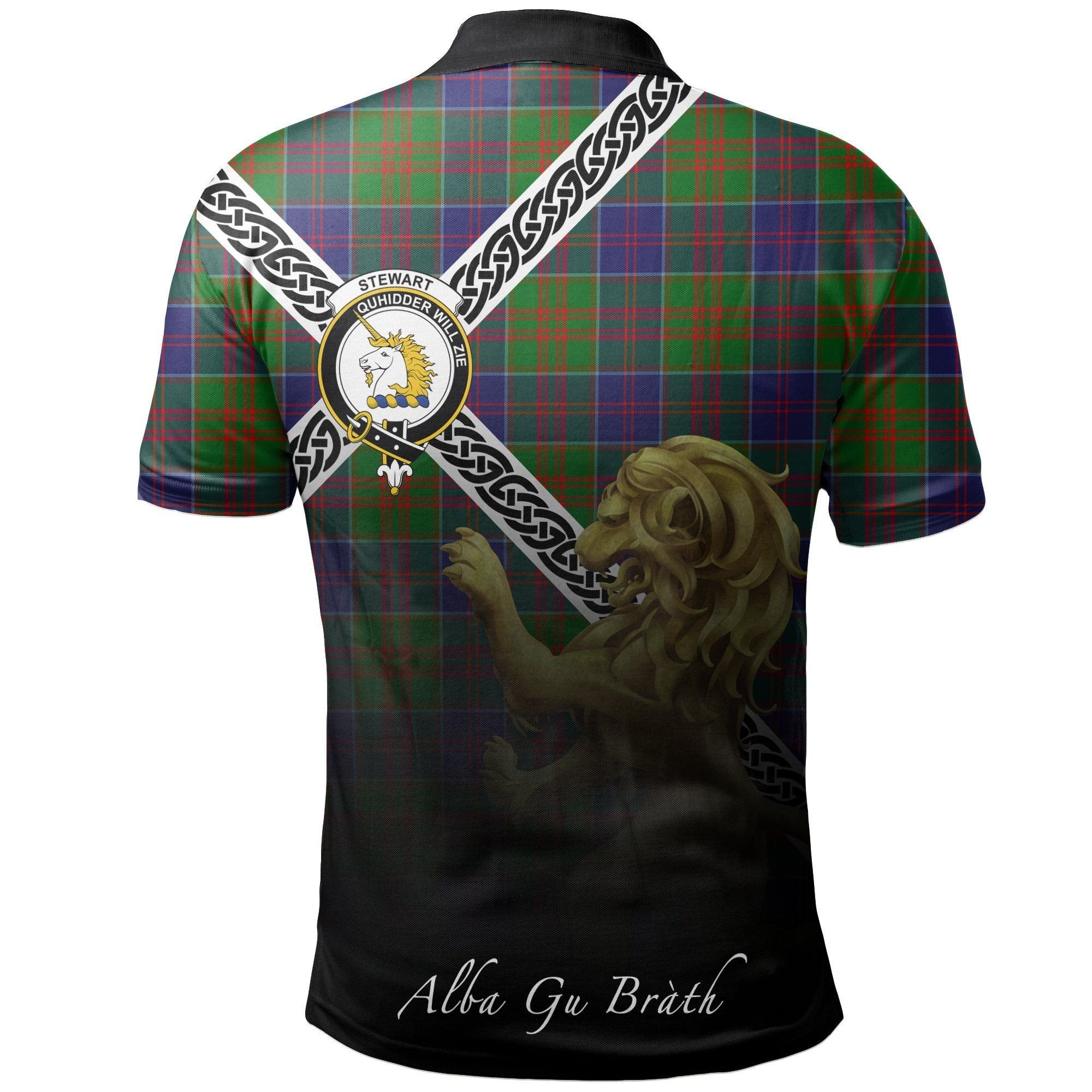 Stewart of Appin Hunting Modern Clan Polo Shirt, Scottish Tartan Stewart of Appin Hunting Modern Clans Polo Shirt Celtic Lion Style