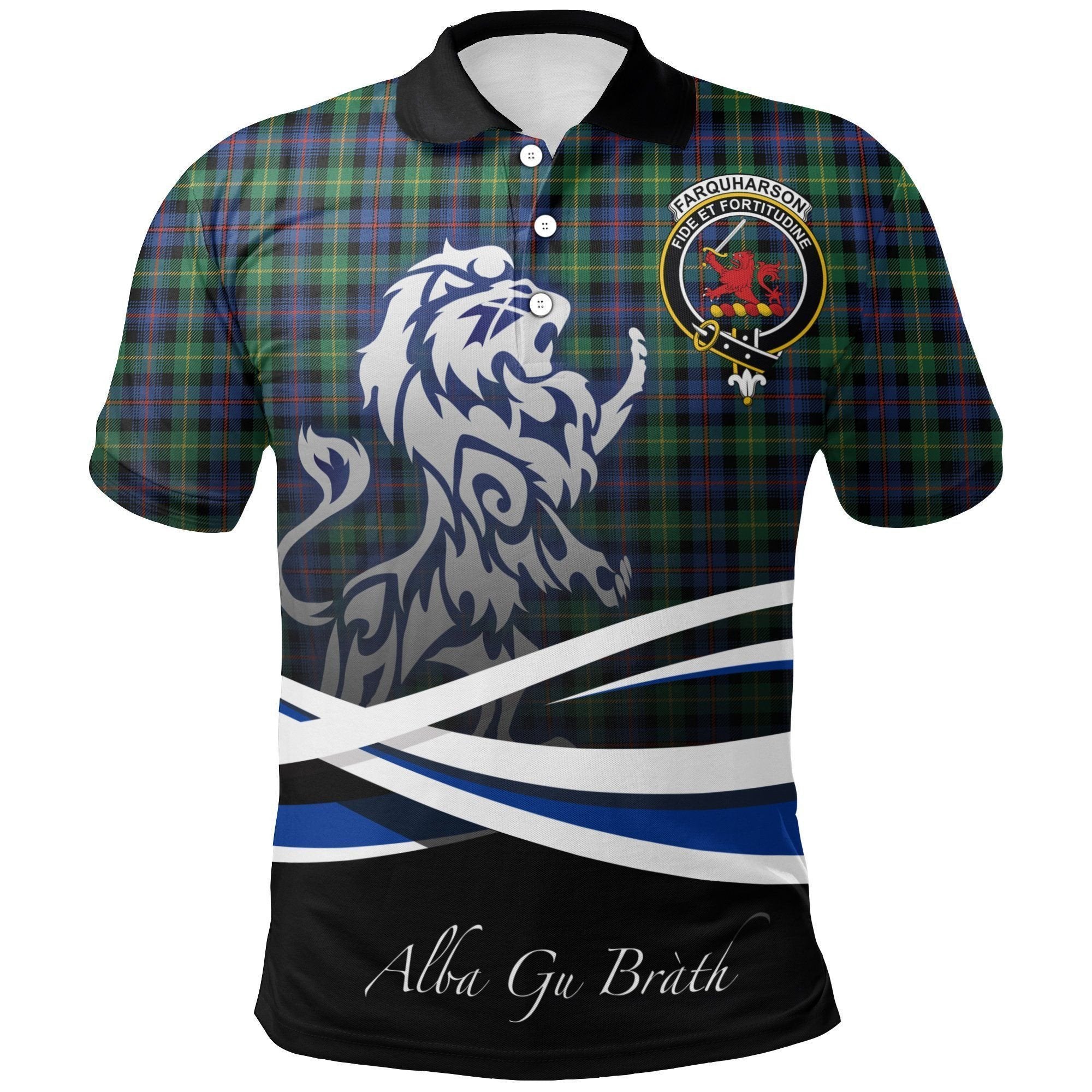 Farquharson Ancient Clan Polo Shirt, Scottish Tartan Farquharson Ancient Clans Polo Shirt Crest Lion Style