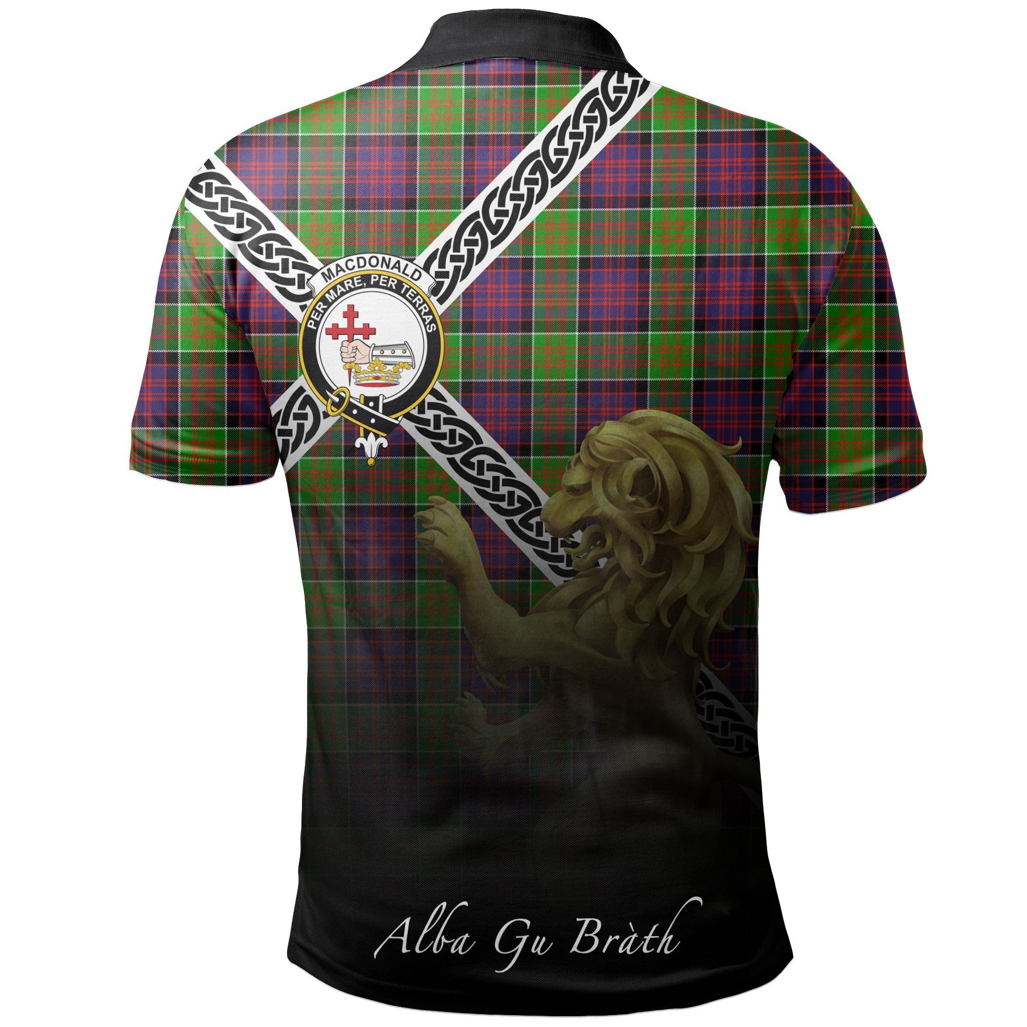 MacDonald of Clanranald Clan Polo Shirt, Scottish Tartan MacDonald of Clanranald Clans Polo Shirt Celtic Lion Style