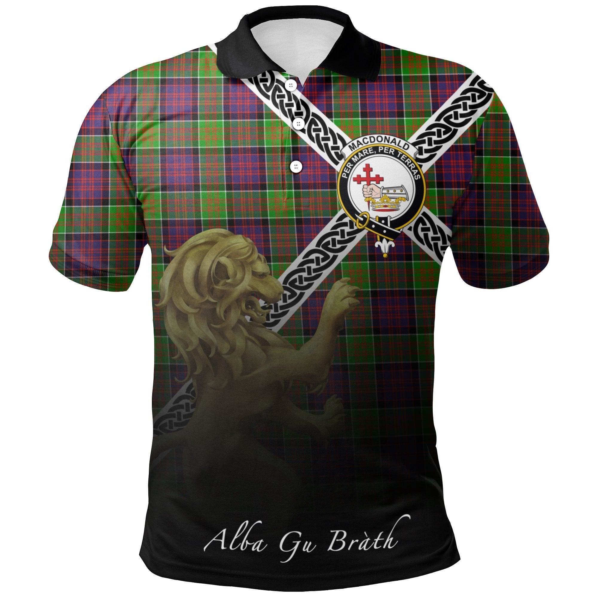 MacDonald of Clanranald Clan Polo Shirt, Scottish Tartan MacDonald of Clanranald Clans Polo Shirt Celtic Lion Style