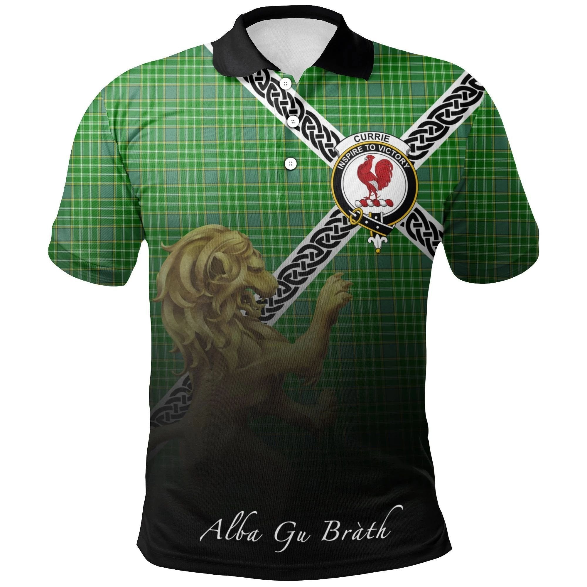 Currie Clan Polo Shirt, Scottish Tartan Currie Clans Polo Shirt Celtic Lion Style